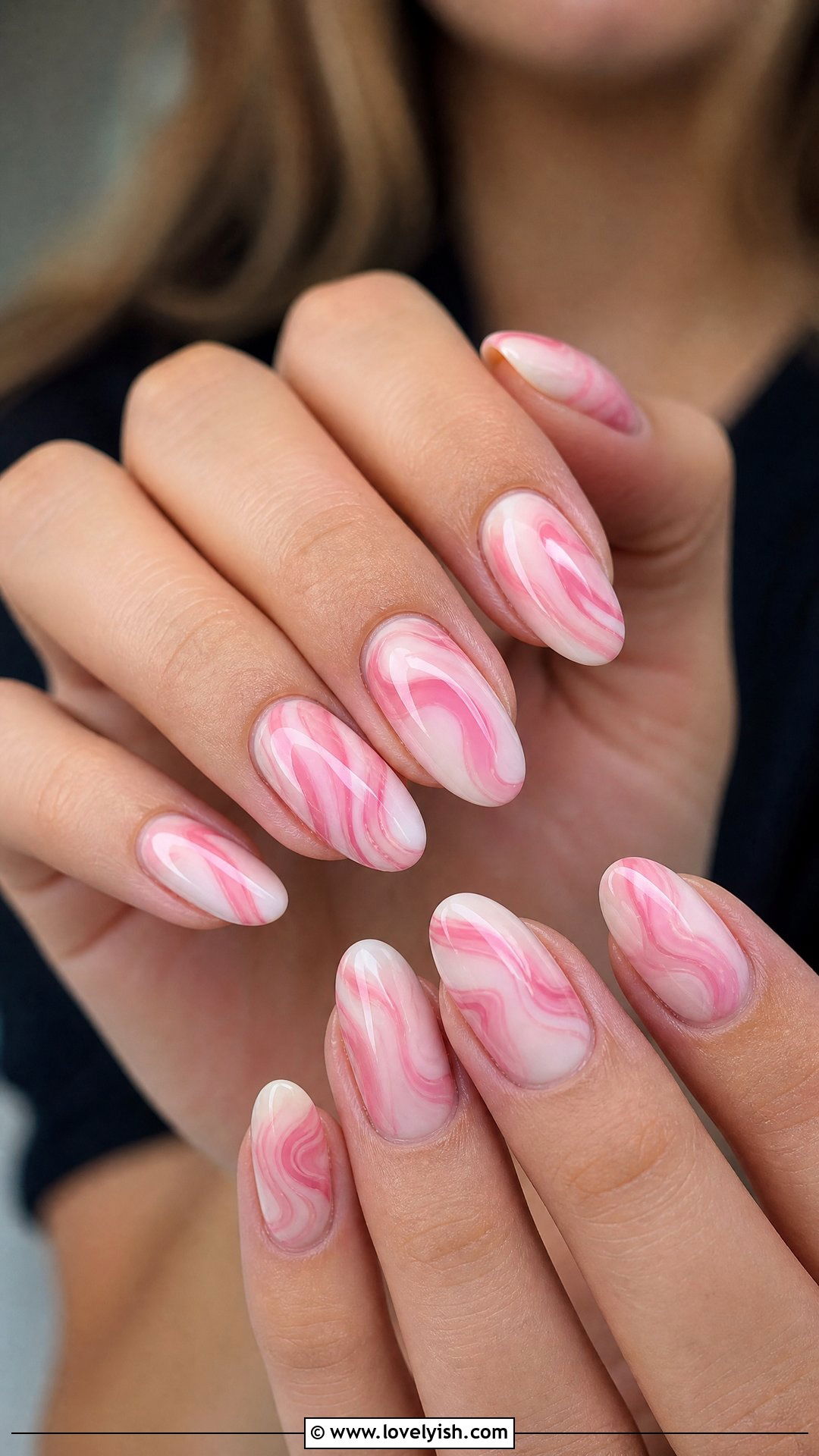 Pink And White Swirl Gel Nails - 50 gel manicure - 50 gel manicure