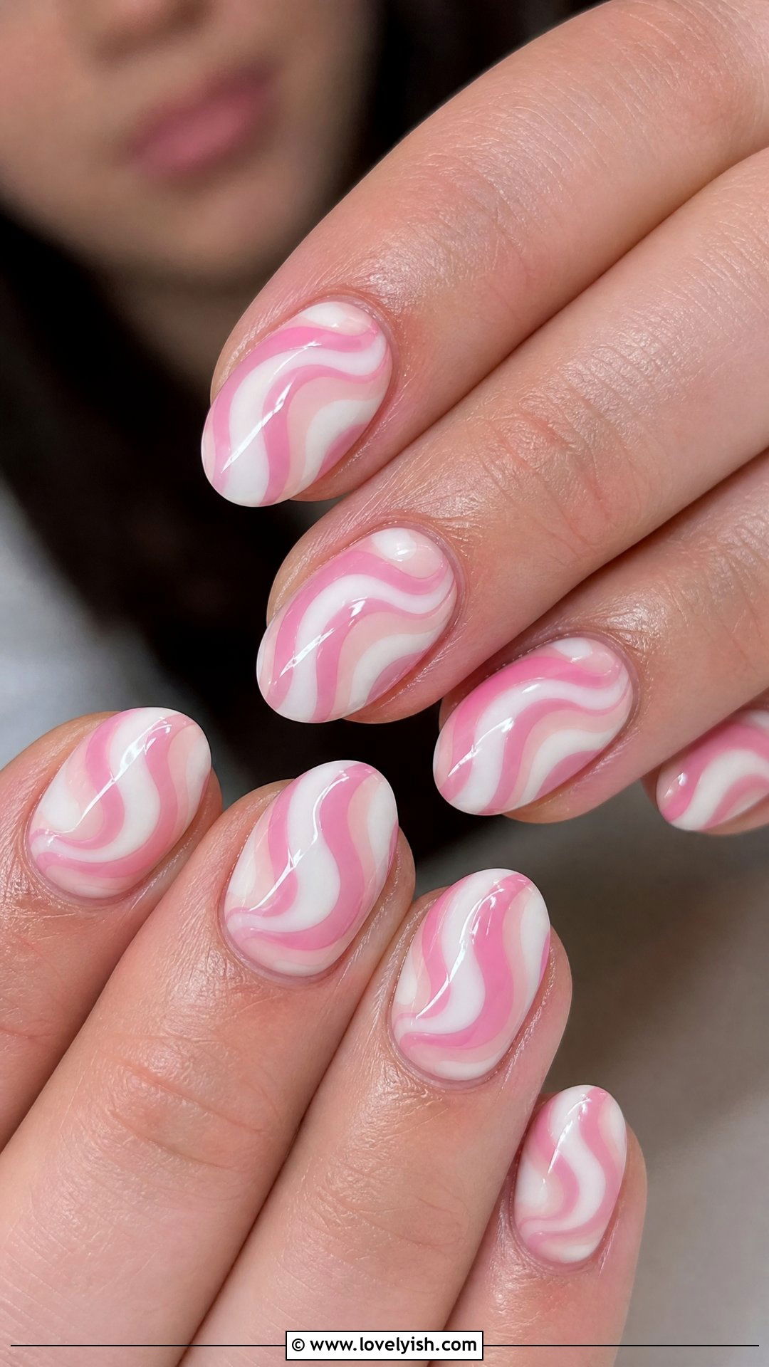 Pink And White Swirl Short Acrylic Nails - 50 short acrylic nails - 50 short acrylic nails