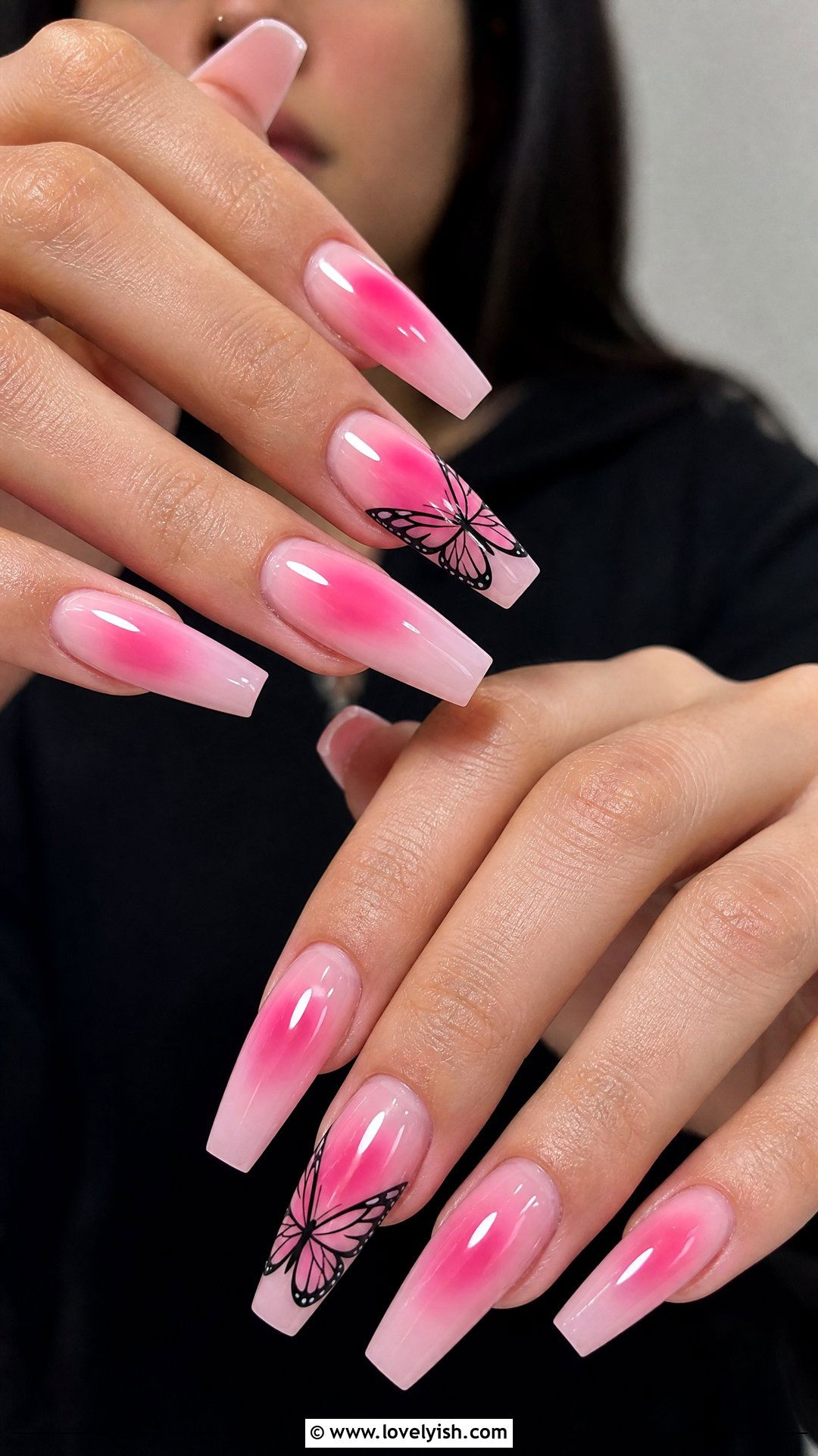 Pink Aura Butterfly Nails - 25 butterfly nail design ideas - 25 butterfly nail design ideas