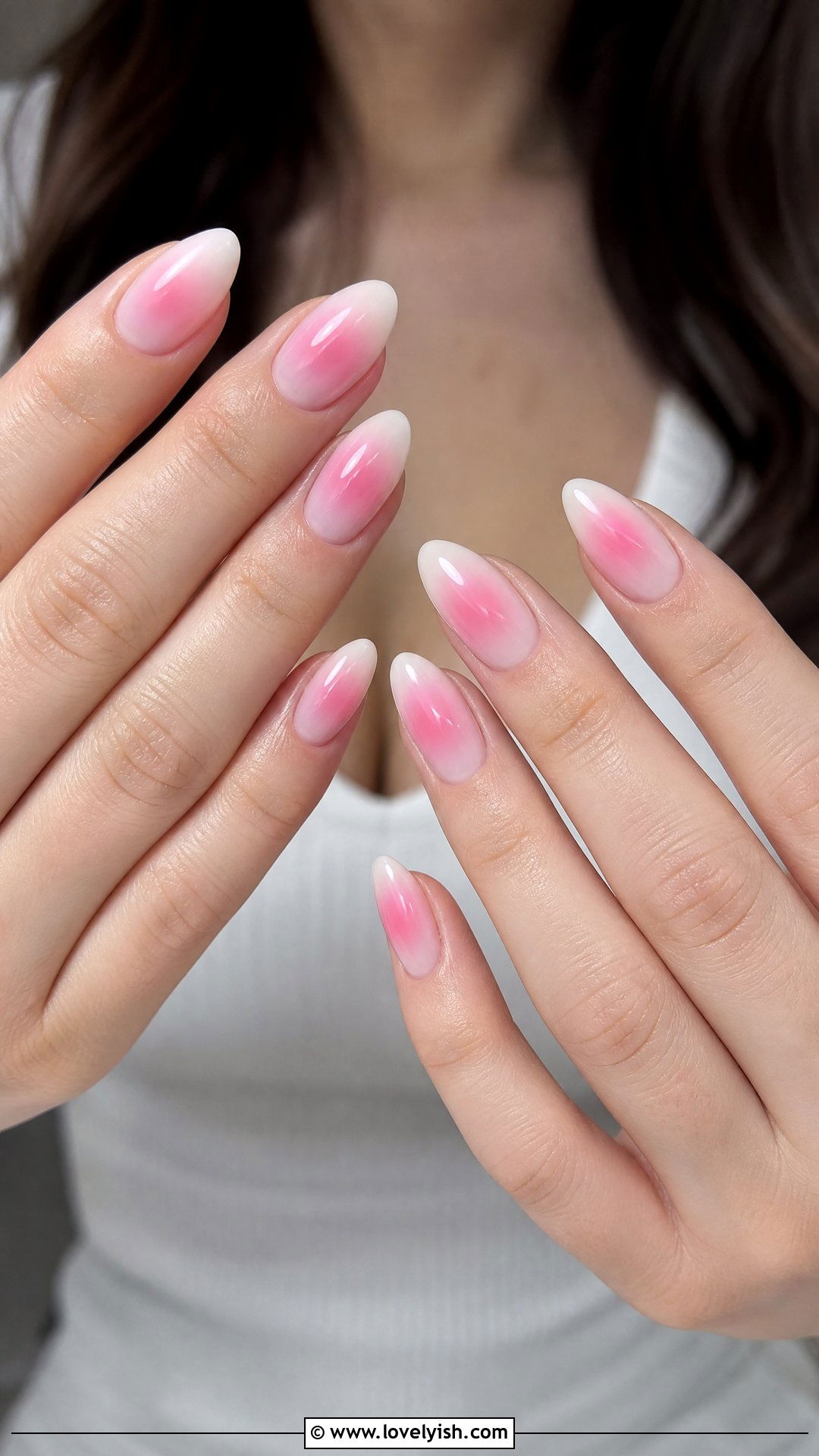 Pink Aura Nails on Milky White Base - 25 aura nail designs - 25 aura nail designs
