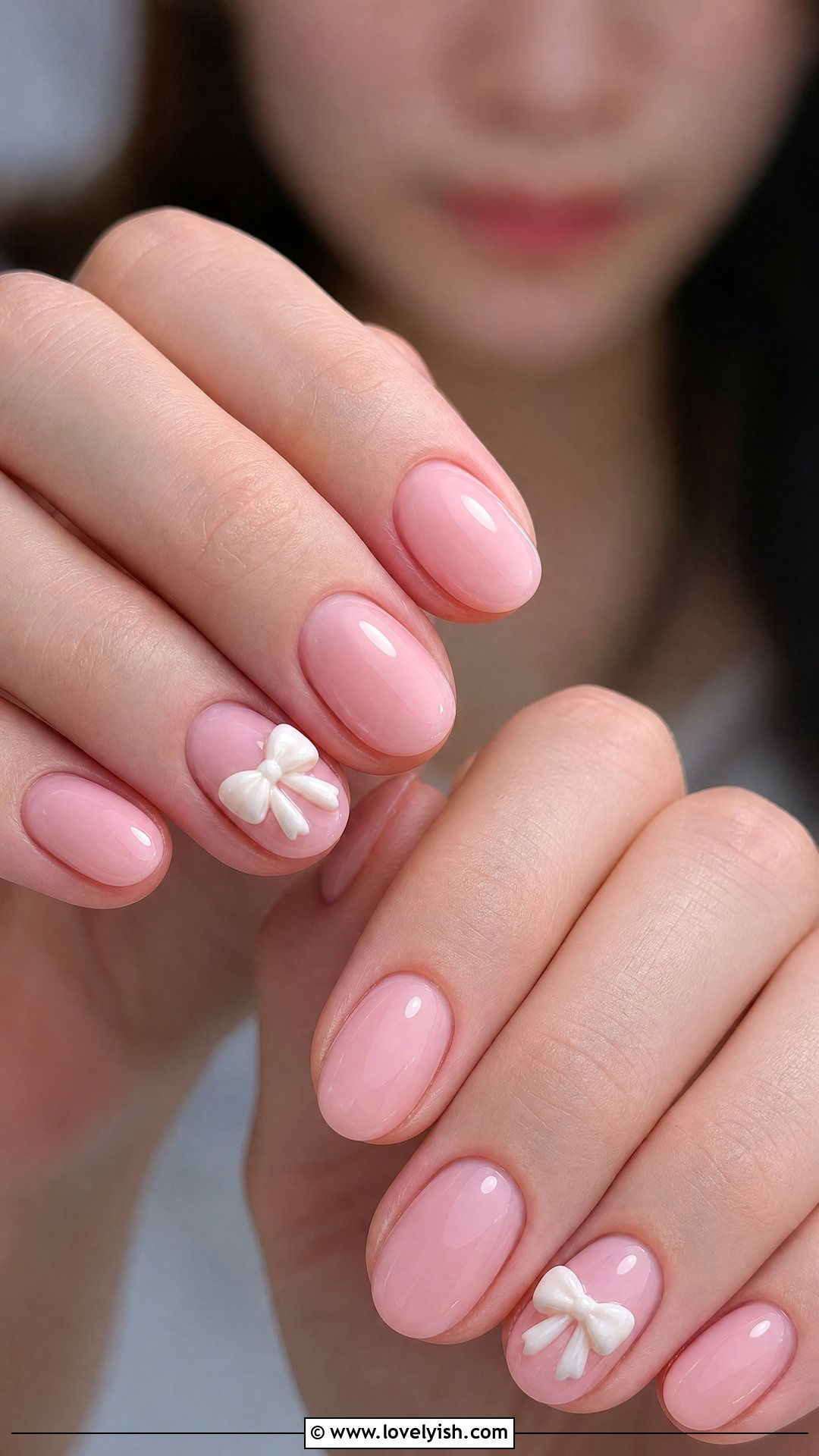 Pink Bow Accent Nails - 50 short pink nail designs - 50 short pink nail designs