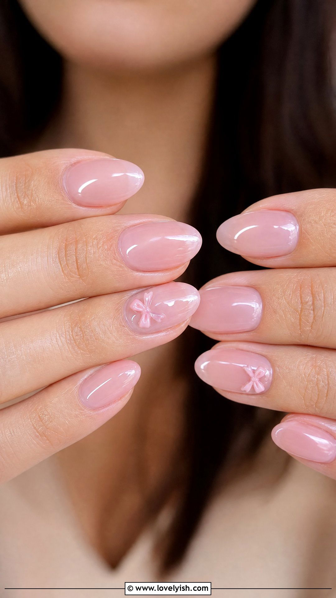 Pink Bow Accent Nails - 50 simple nail art - 50 simple nail art