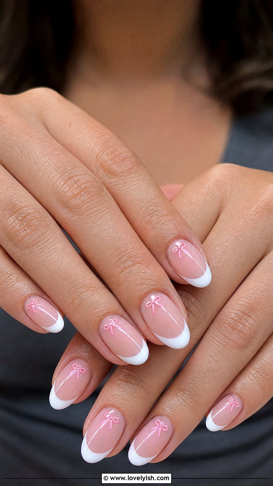 Pink Bow French Tip Nails - 37 nails art ideas - 37 nails art ideas