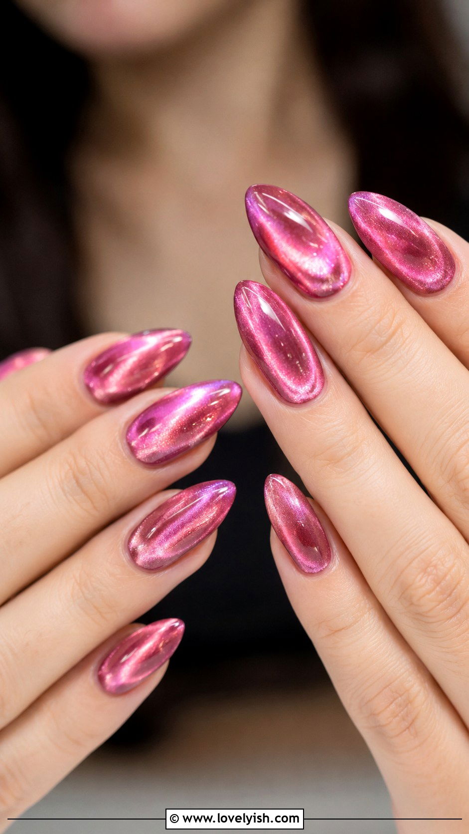 Pink Cat Eye Almond Nails - 50 long pink nails - 50 long pink nails