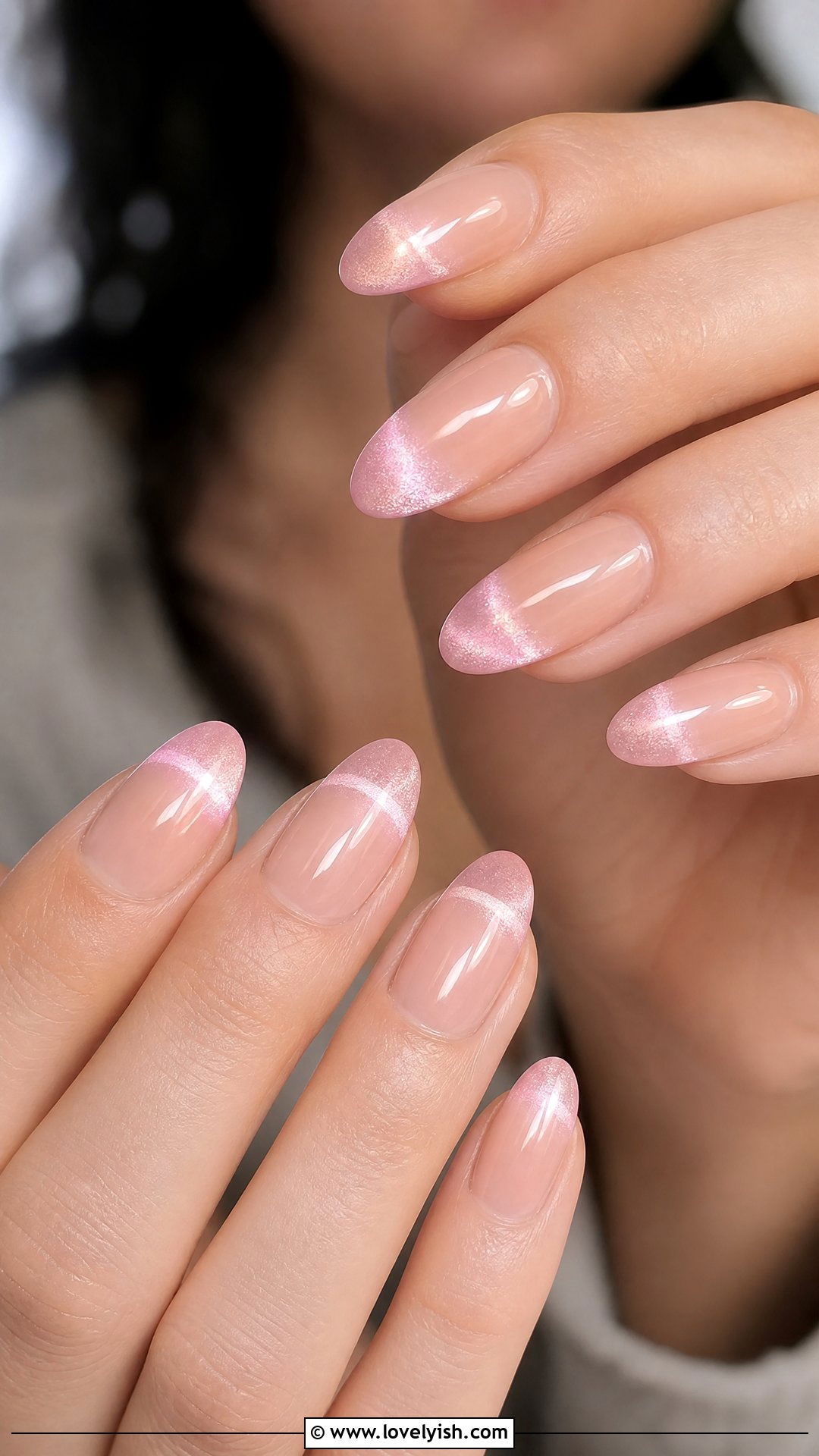 Pink Cat Eye French Tip Nails - 38 cat eye nail designs - 38 cat eye nail designs