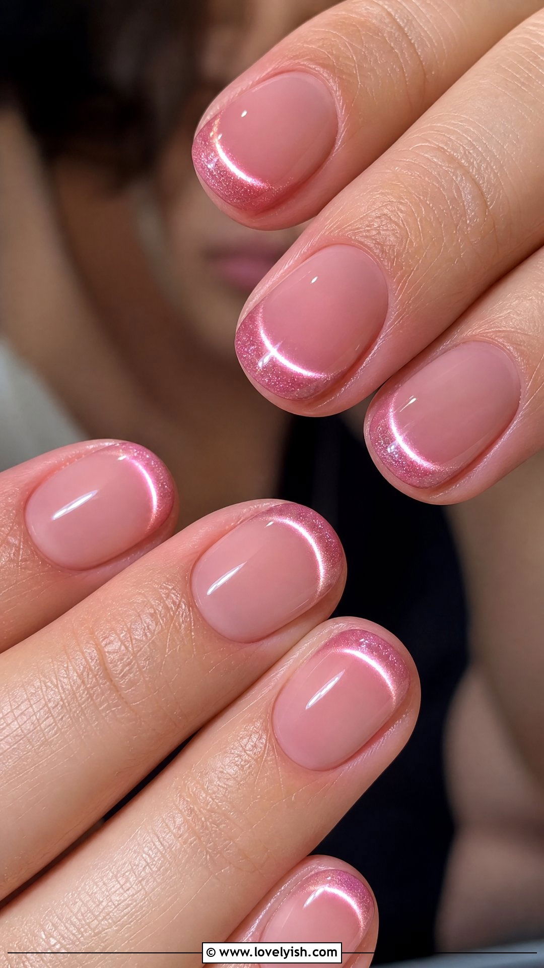Pink Cat Eye French Tips - 50 short pink nail designs - 50 short pink nail designs