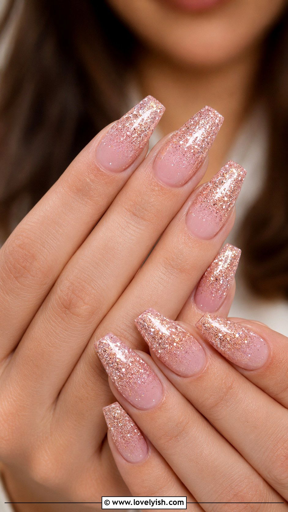 Pink Champagne Glitter Nails - 50 luxury nails - 50 luxury nails