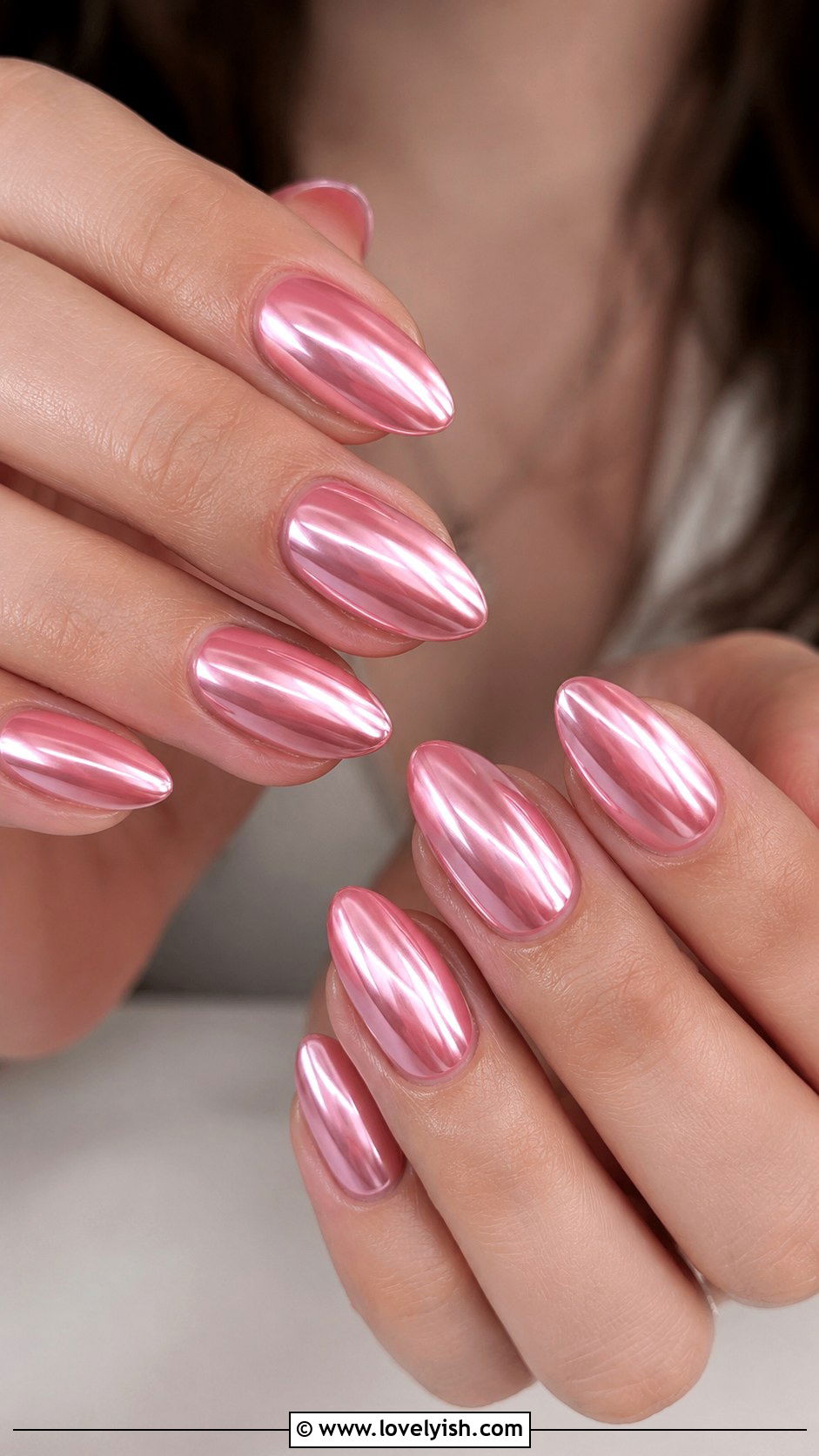 Pink Chrome Almond Nail Extensions - 48 nail extensions - 48 nail extensions