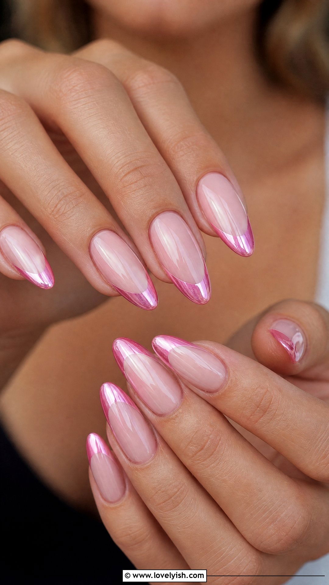 Pink Chrome French Tip Nails - 50 chrome french tip nails - 50 chrome french tip nails