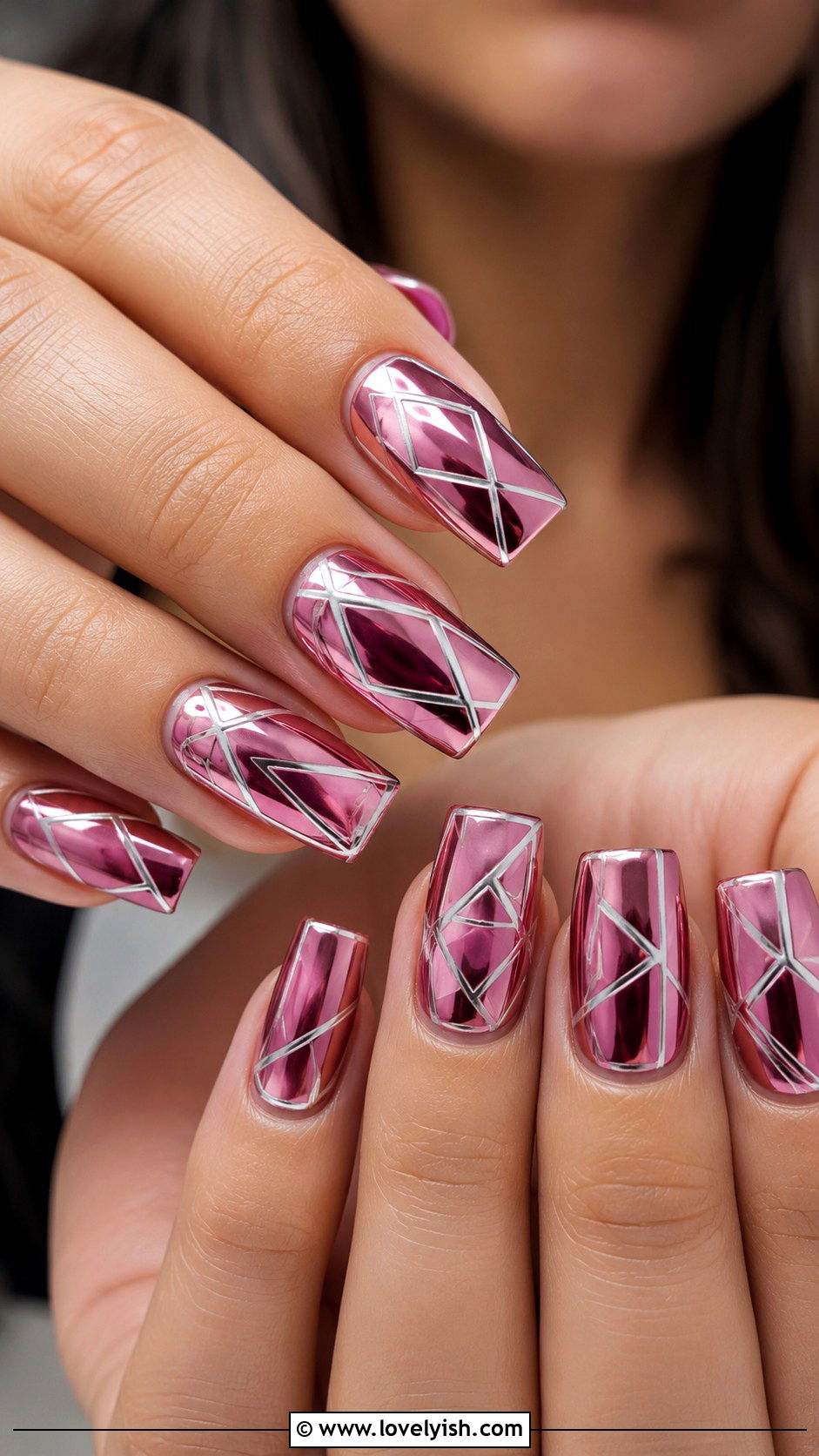 Pink Chrome Geometric Nail Art - 50 pink chrome nails - 50 pink chrome nails