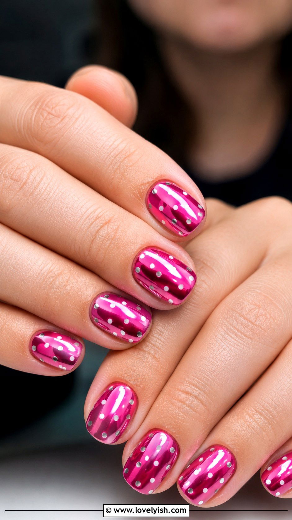 Pink Chrome Nail Art with Polka Dots - 50 pink chrome nails - 50 pink chrome nails