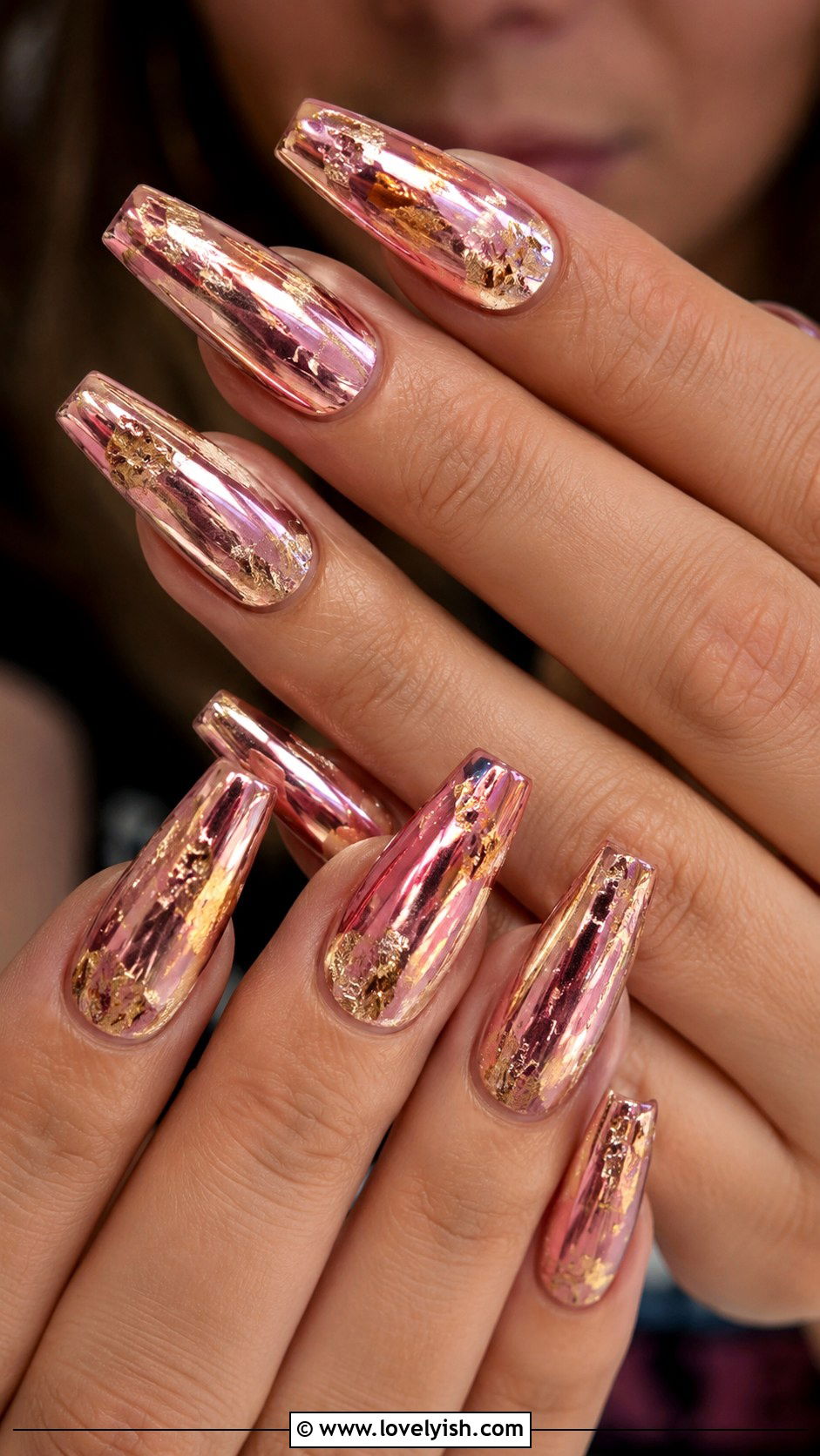 Pink Chrome Nails with Gold Foil - 50 pink chrome nails - 50 pink chrome nails