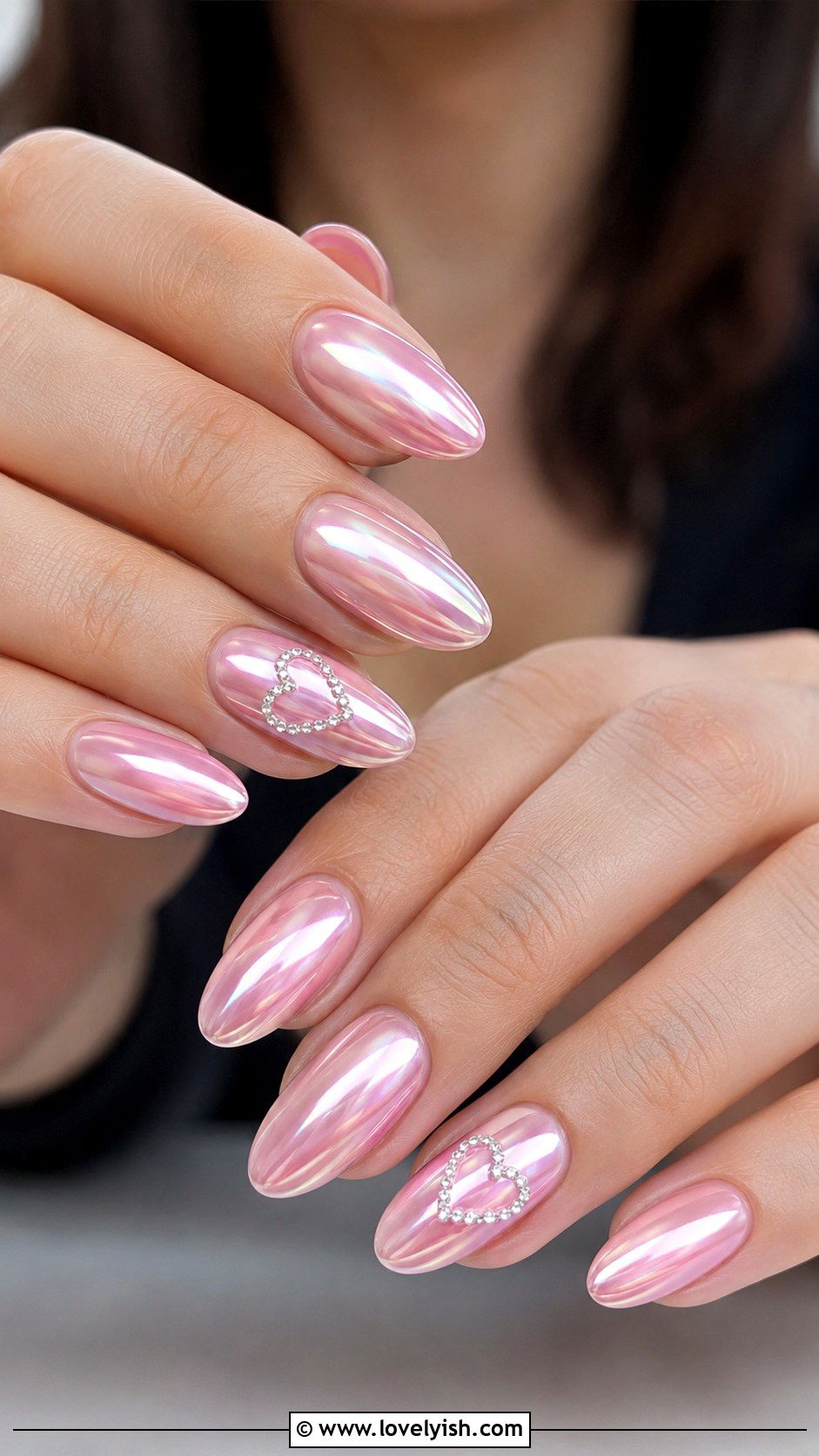 Pink Chrome Nails with Heart Accent - 50 pink chrome nails - 50 pink chrome nails