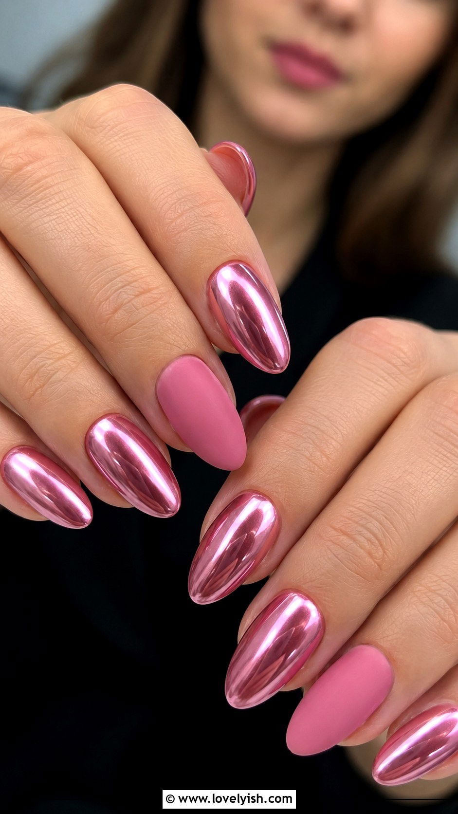 Pink Chrome Nails with Matte Accents - 50 pink chrome nails - 50 pink chrome nails