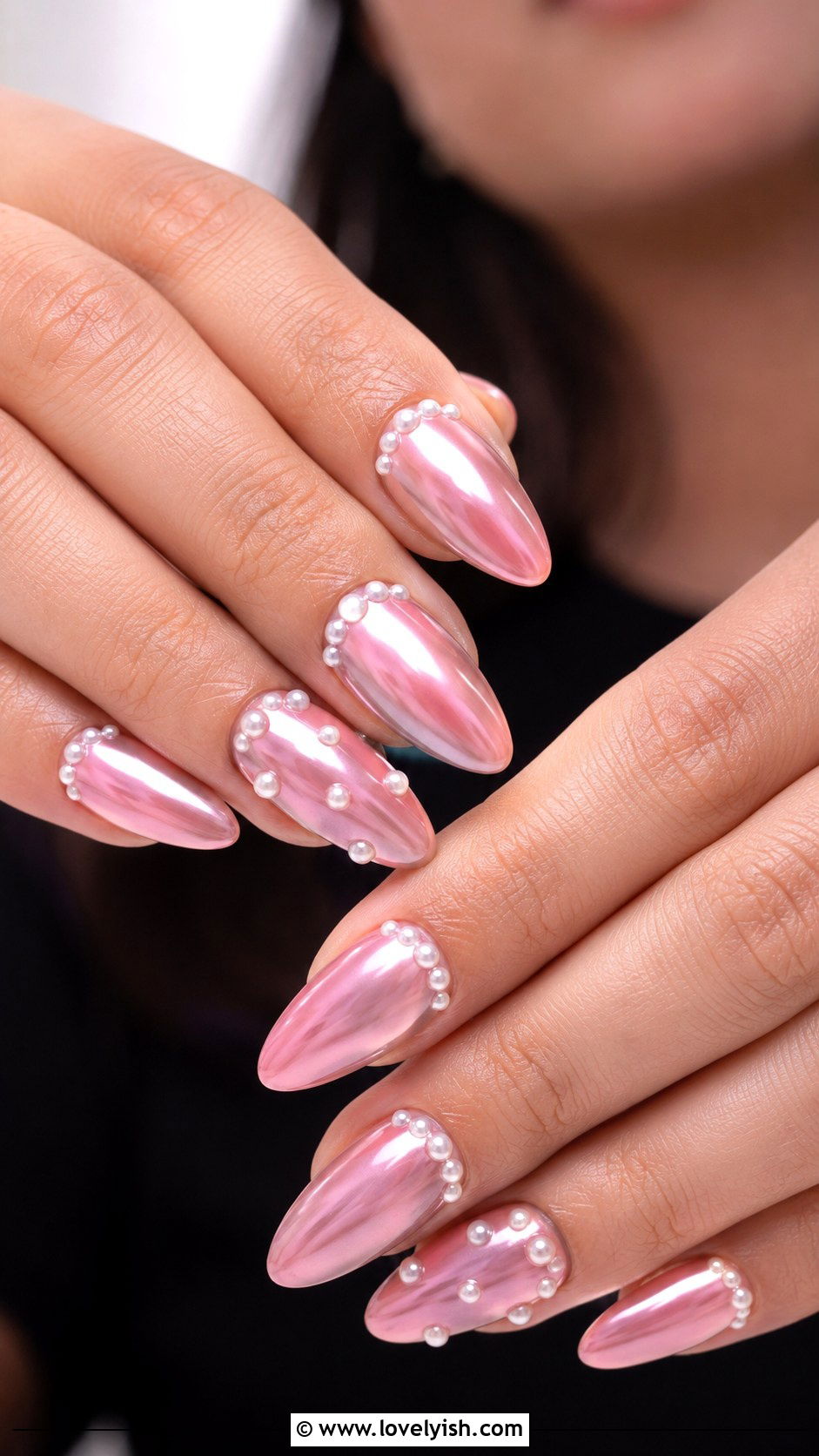Pink Chrome Nails with Pearl Details - 50 pink chrome nails - 50 pink chrome nails