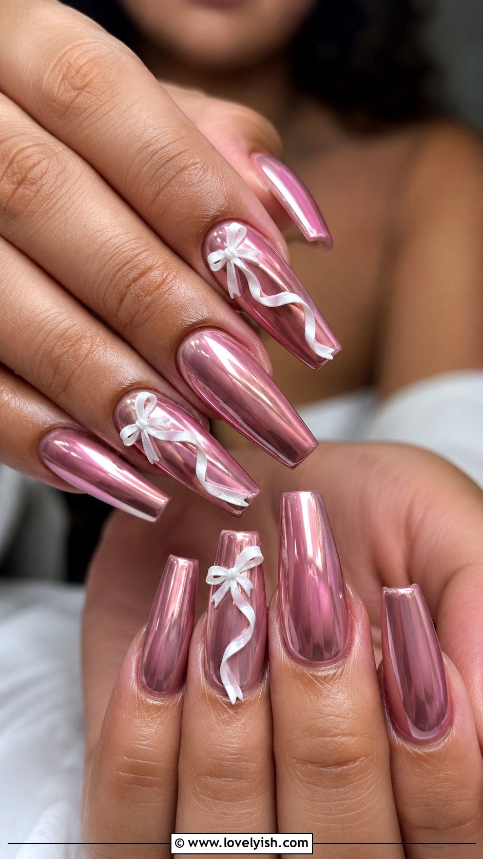 Pink Chrome Nails with Ribbon Detail - 50 pink chrome nails - 50 pink chrome nails