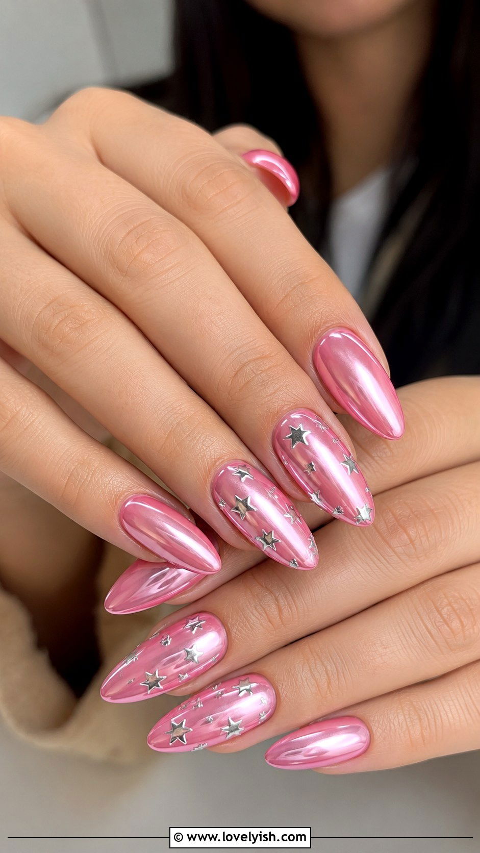 Pink Chrome Nails with Star Accents - 50 pink chrome nails - 50 pink chrome nails