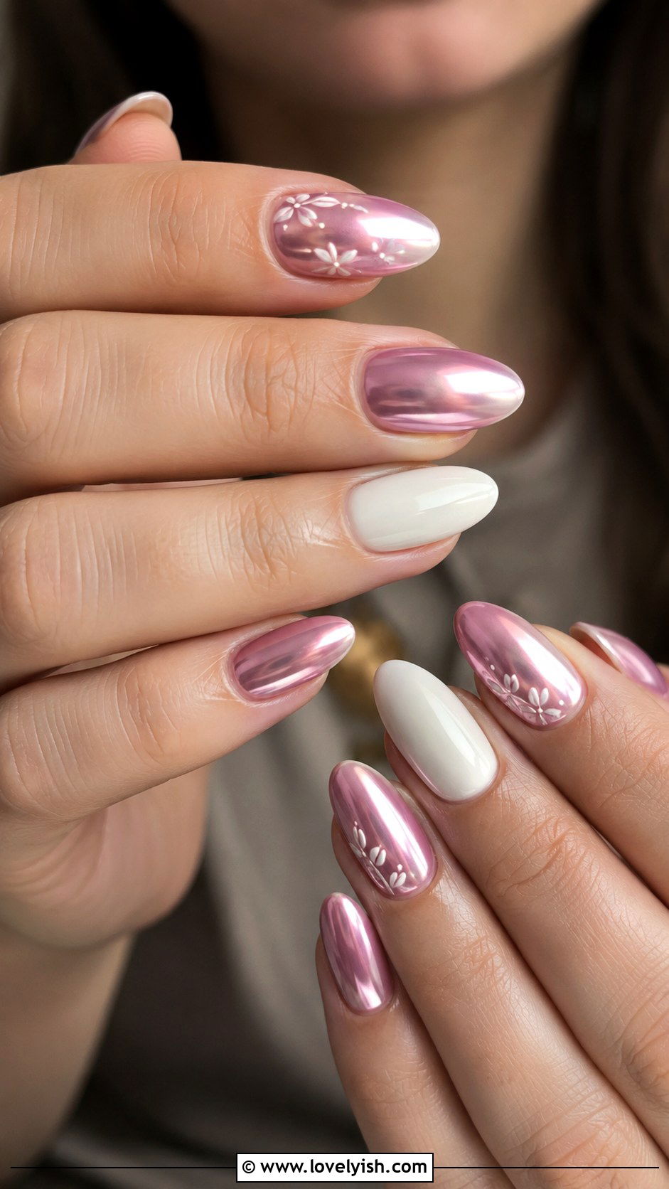 Pink Chrome Nails with White Accents - 50 pink chrome nails - 50 pink chrome nails