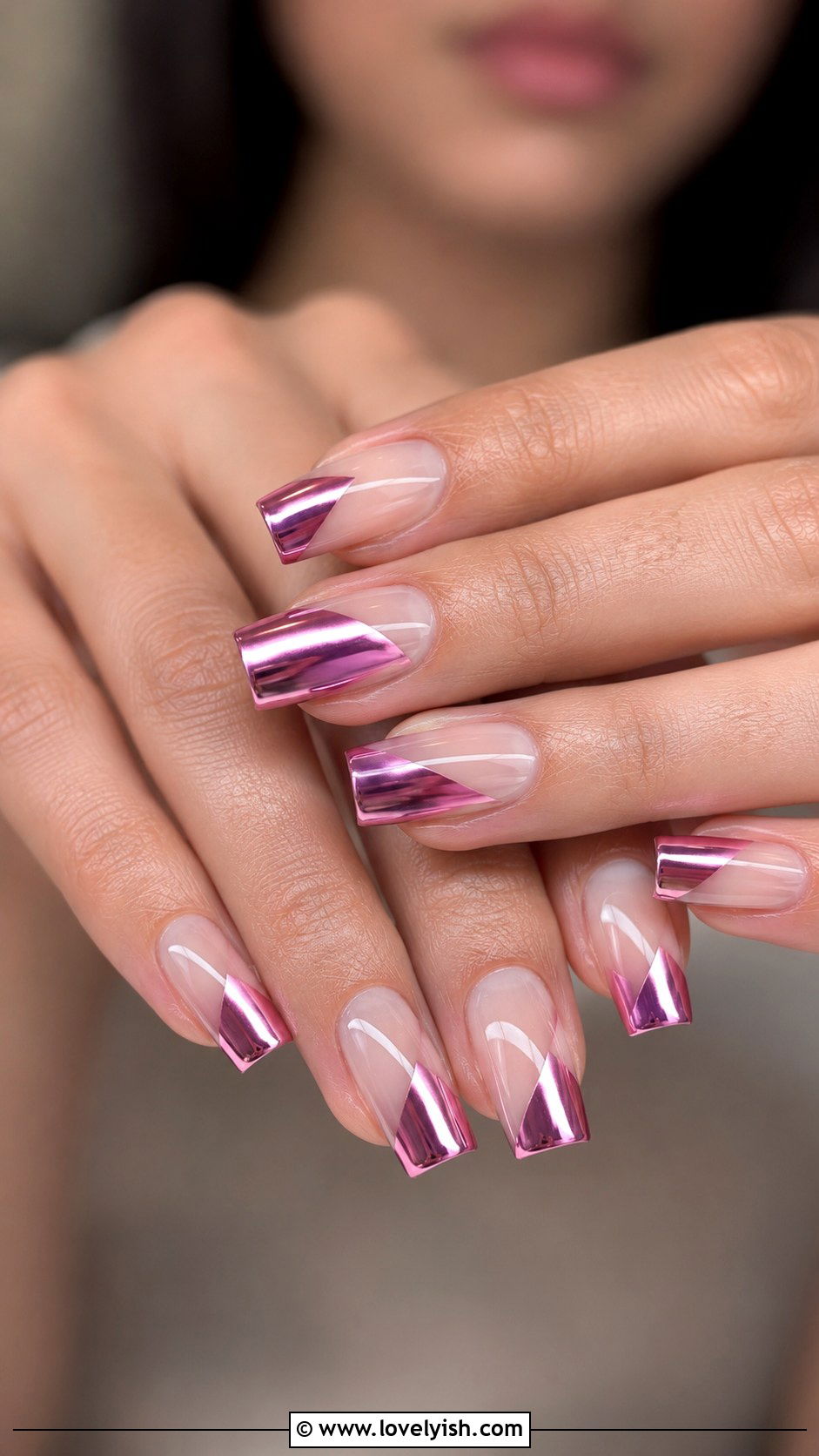 Pink Chrome Negative Space Nails - 50 pink chrome nails - 50 pink chrome nails