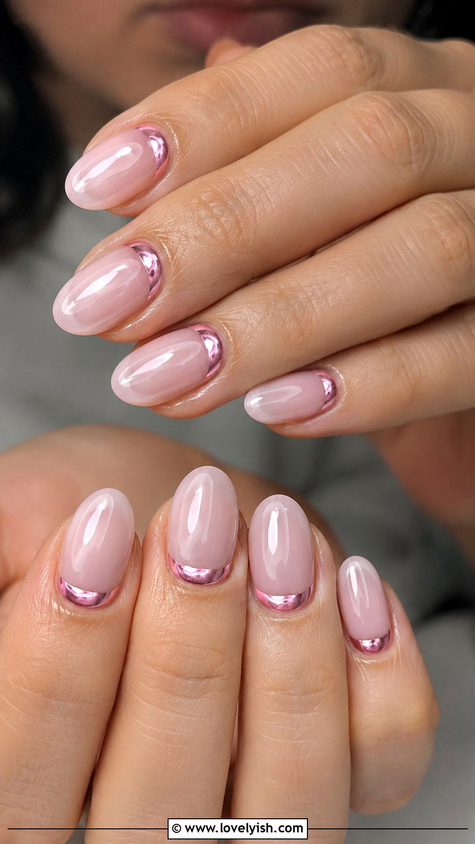 Pink Chrome Reverse French Nails - 50 pink chrome nails - 50 pink chrome nails