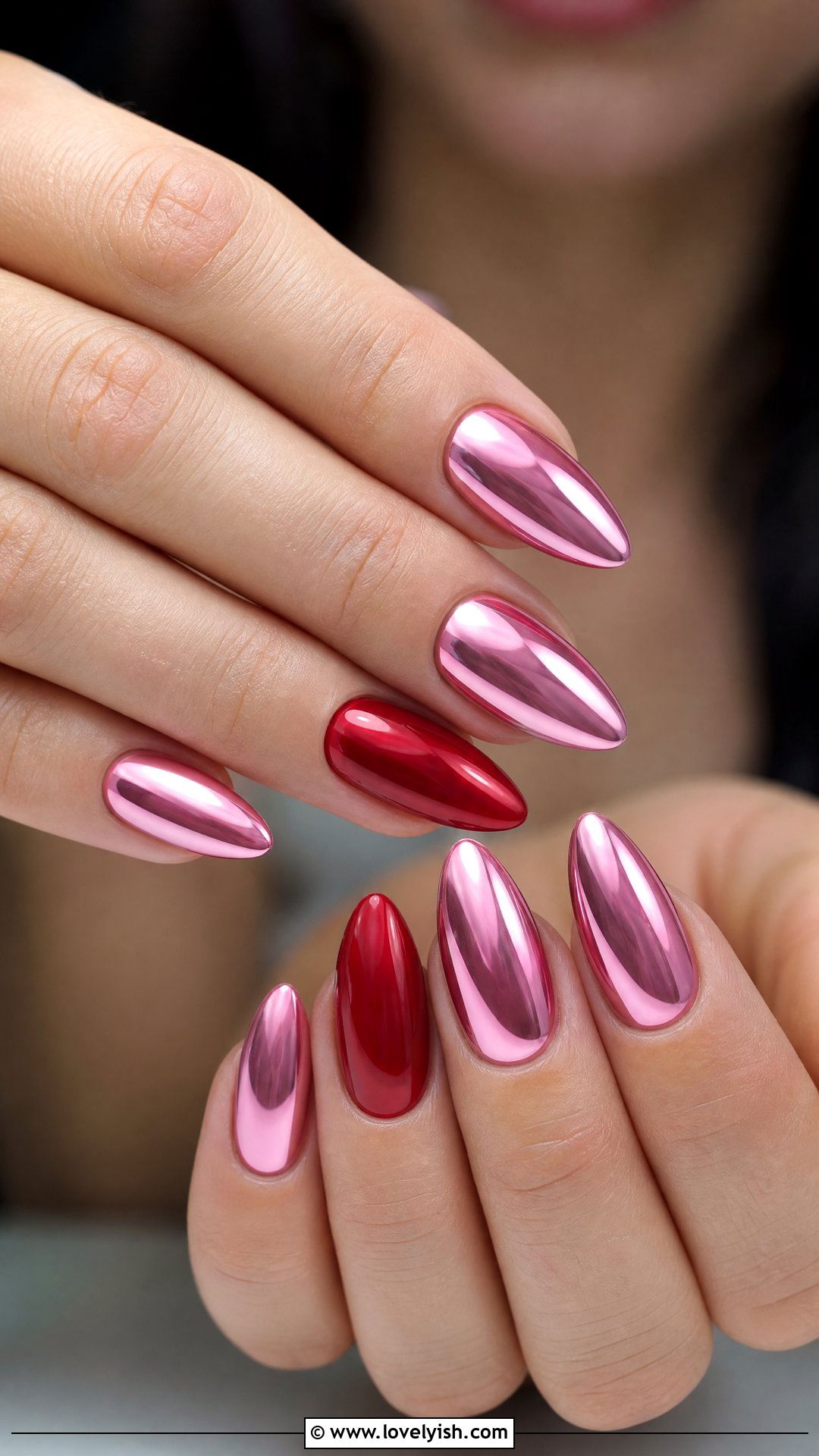 Pink Chrome with Red Accent - 50 red and pink nail designs - 50 red and pink nail designs