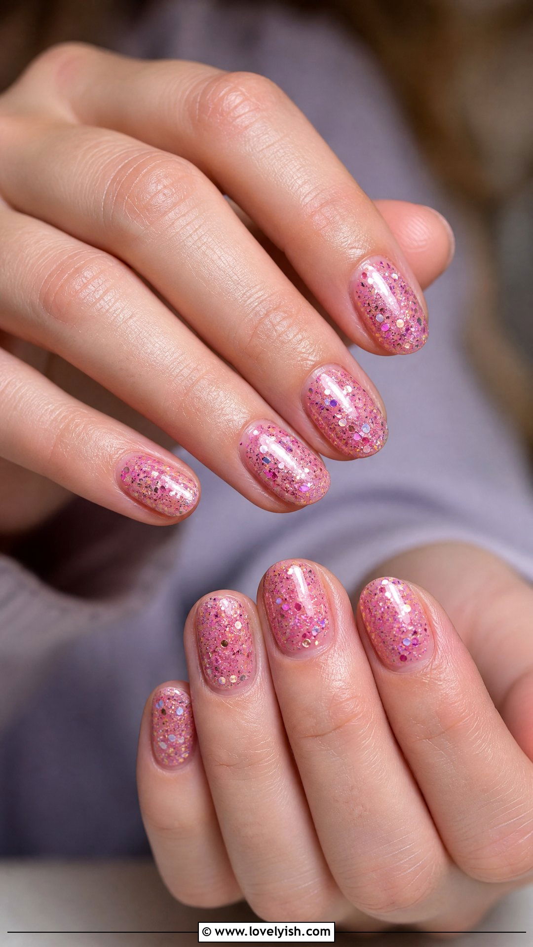 Pink Confetti Glitter Nails - 50 short pink nail designs - 50 short pink nail designs