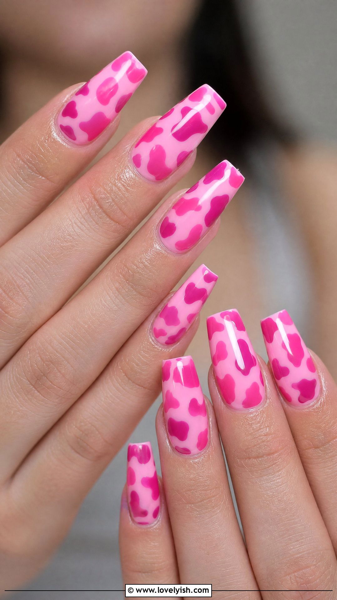 Pink Cow Print Nails - 50 cute summer nail designs - 50 cute summer nail designs