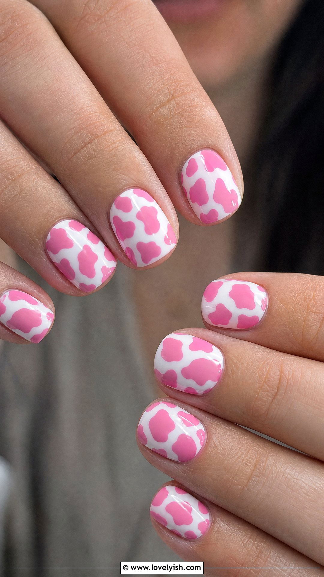 Pink Cow Print Nails - 50 short pink nail designs - 50 short pink nail designs