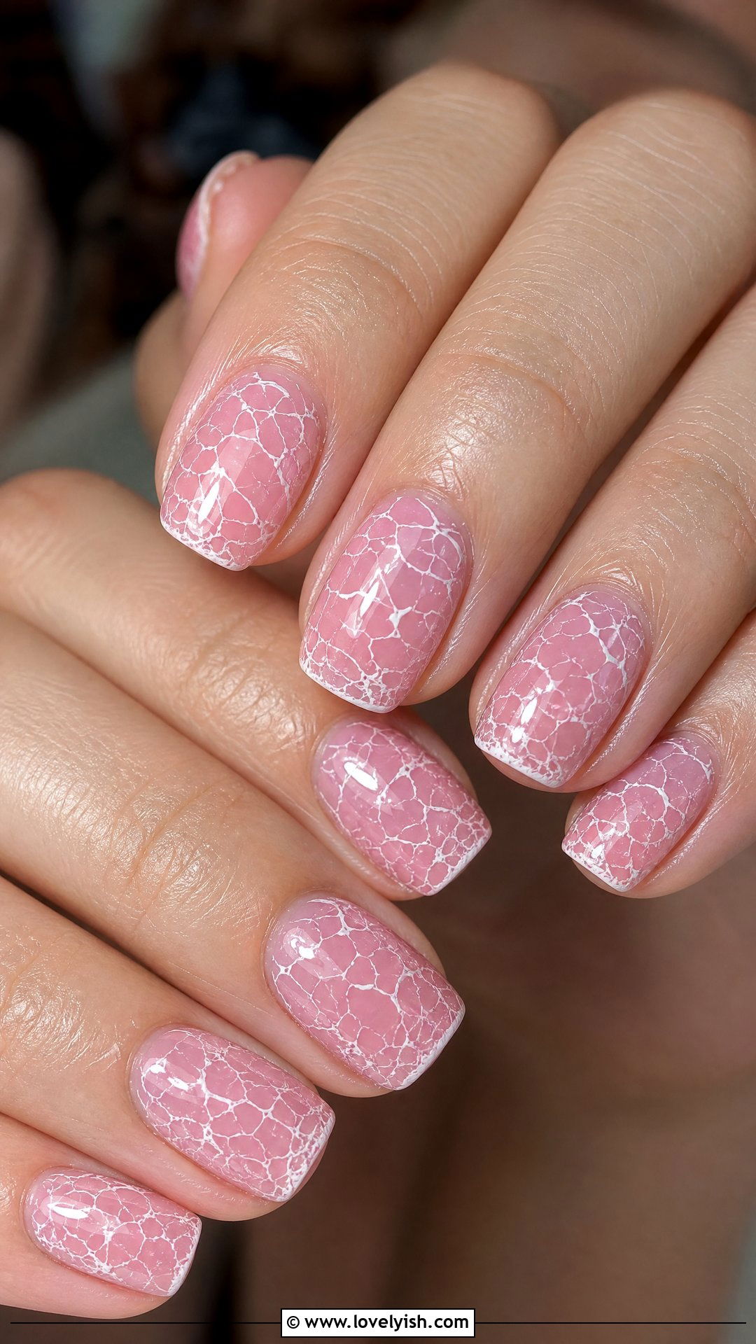 Pink Crackle Effect Nails - 50 short pink nail designs - 50 short pink nail designs