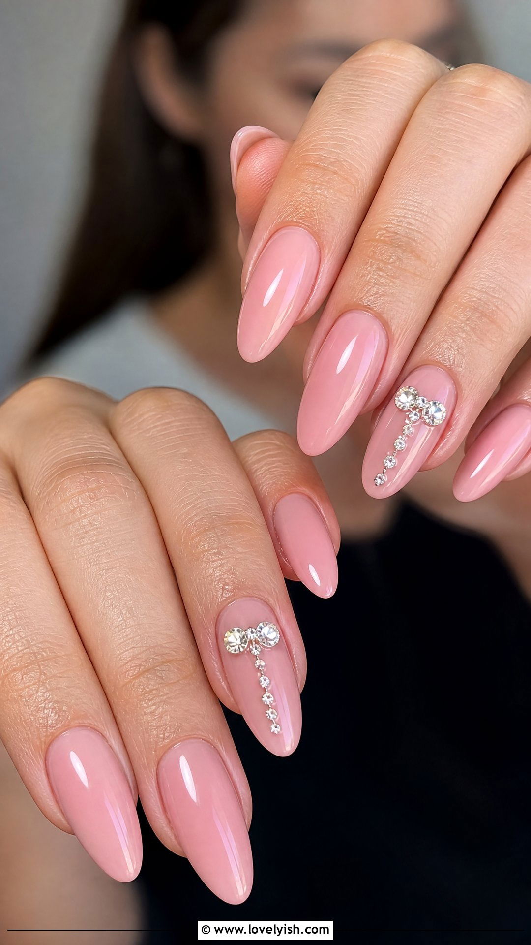 Pink Diamond Bow Nails - 50 diamond nails - 50 diamond nails