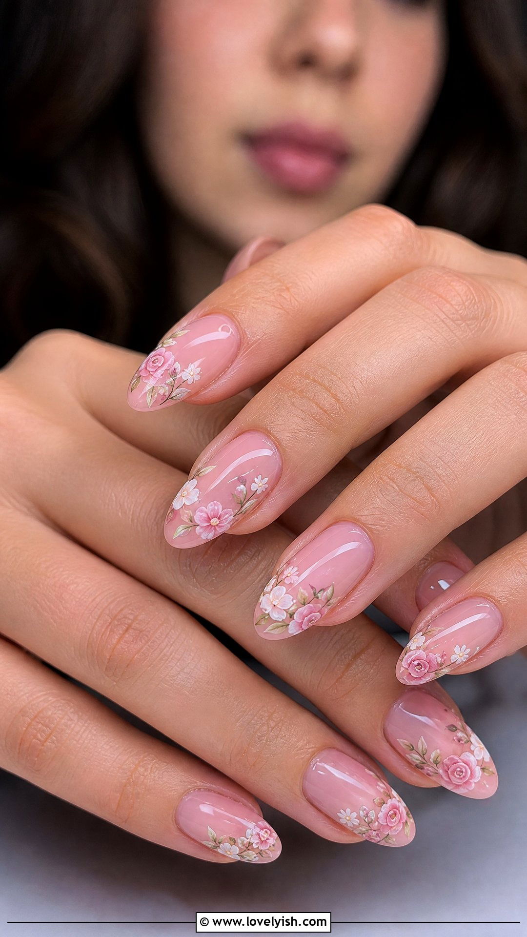 Pink Floral Gel Nails - 50 gel manicure - 50 gel manicure