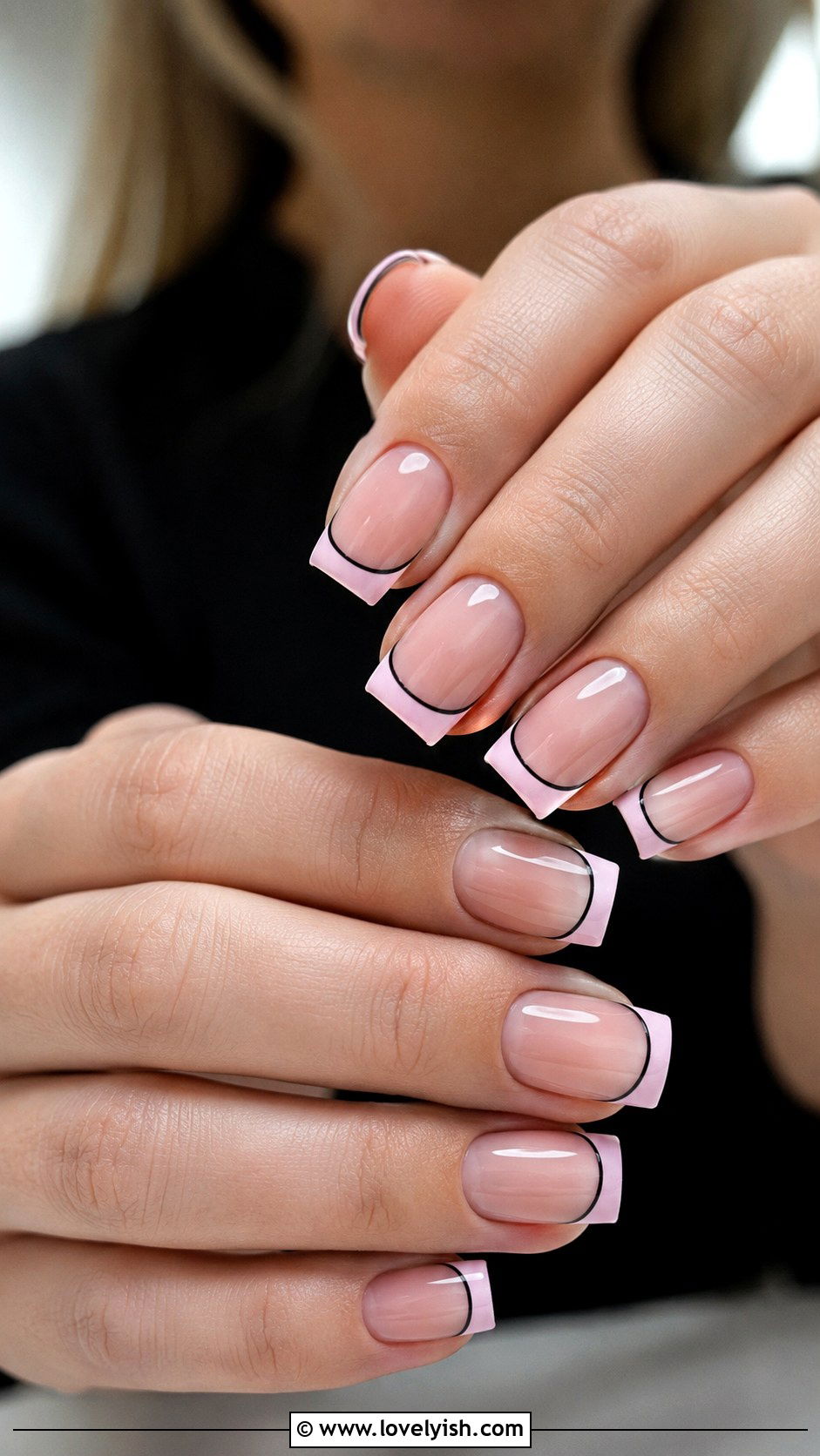 Pink French Tip Nails with Black Outline - 50 pink french tip nails - 50 pink french tip nails