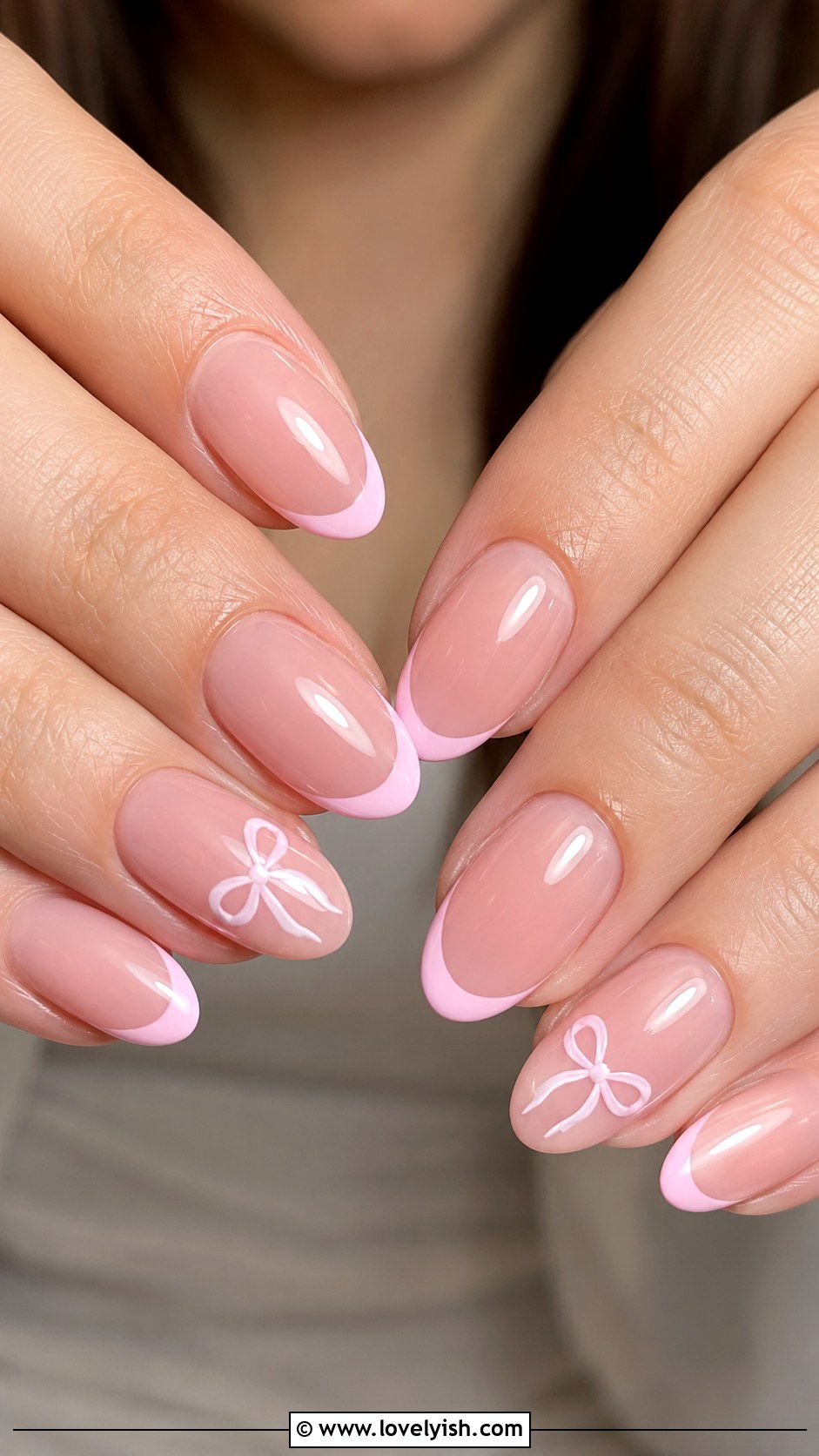 Pink French Tip Nails with Bows - 50 pink french tip nails - 50 pink french tip nails