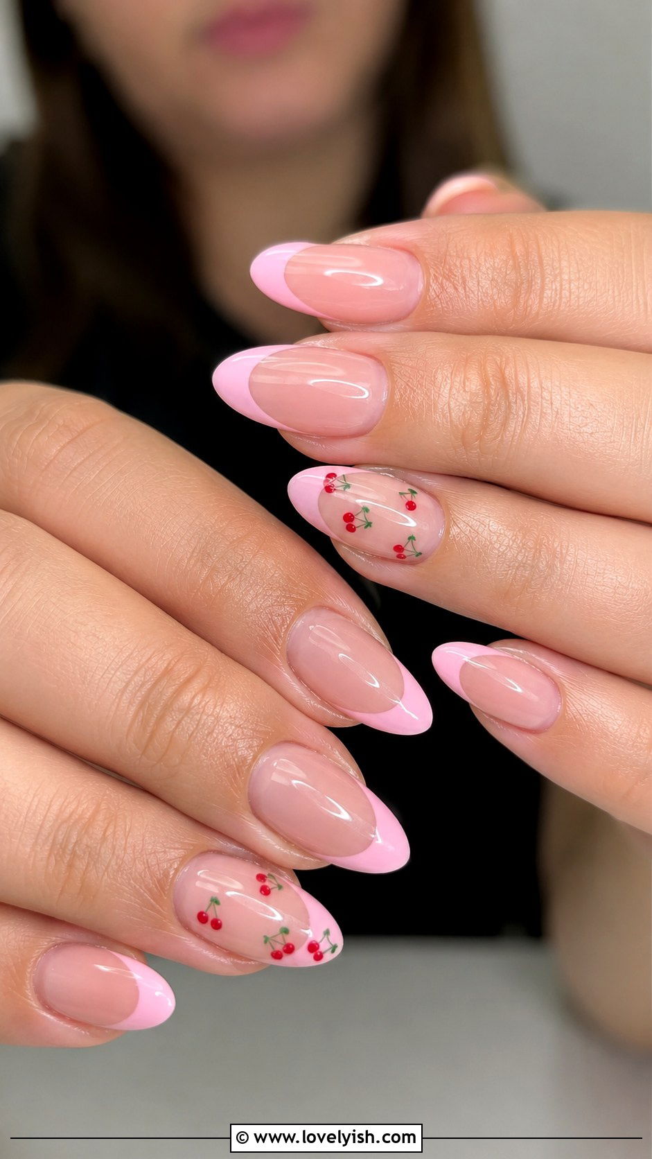 Pink French Tip Nails with Cherries - 50 pink french tip nails - 50 pink french tip nails