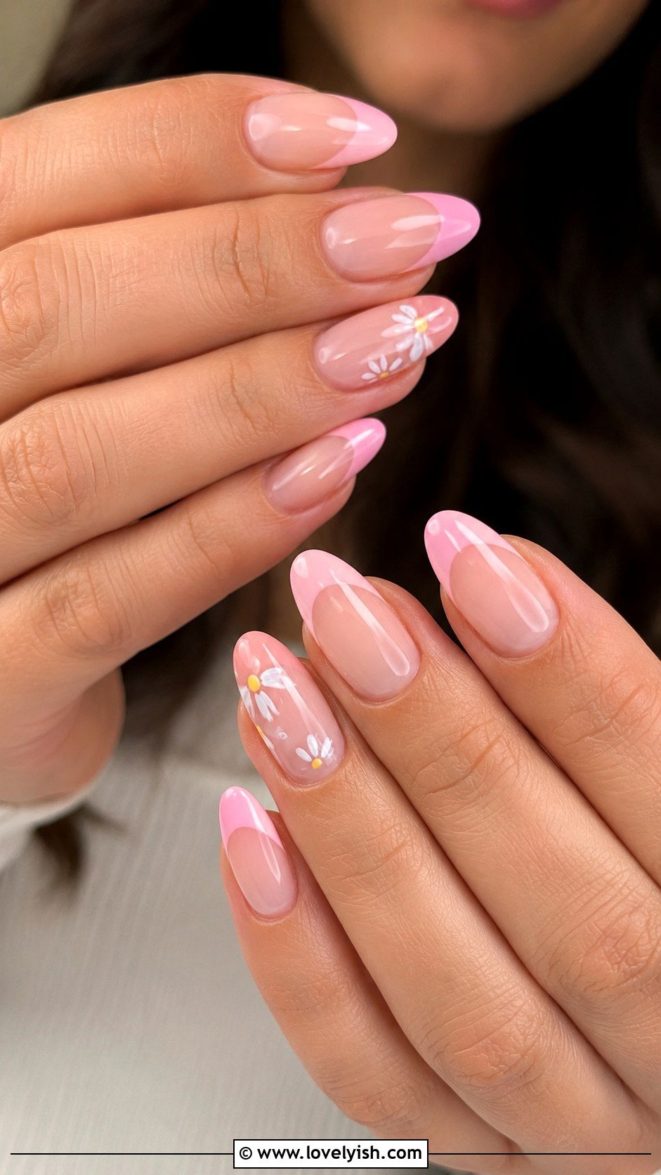 Pink French Tip Nails with Daisies - 50 pink french tip nails - 50 pink french tip nails