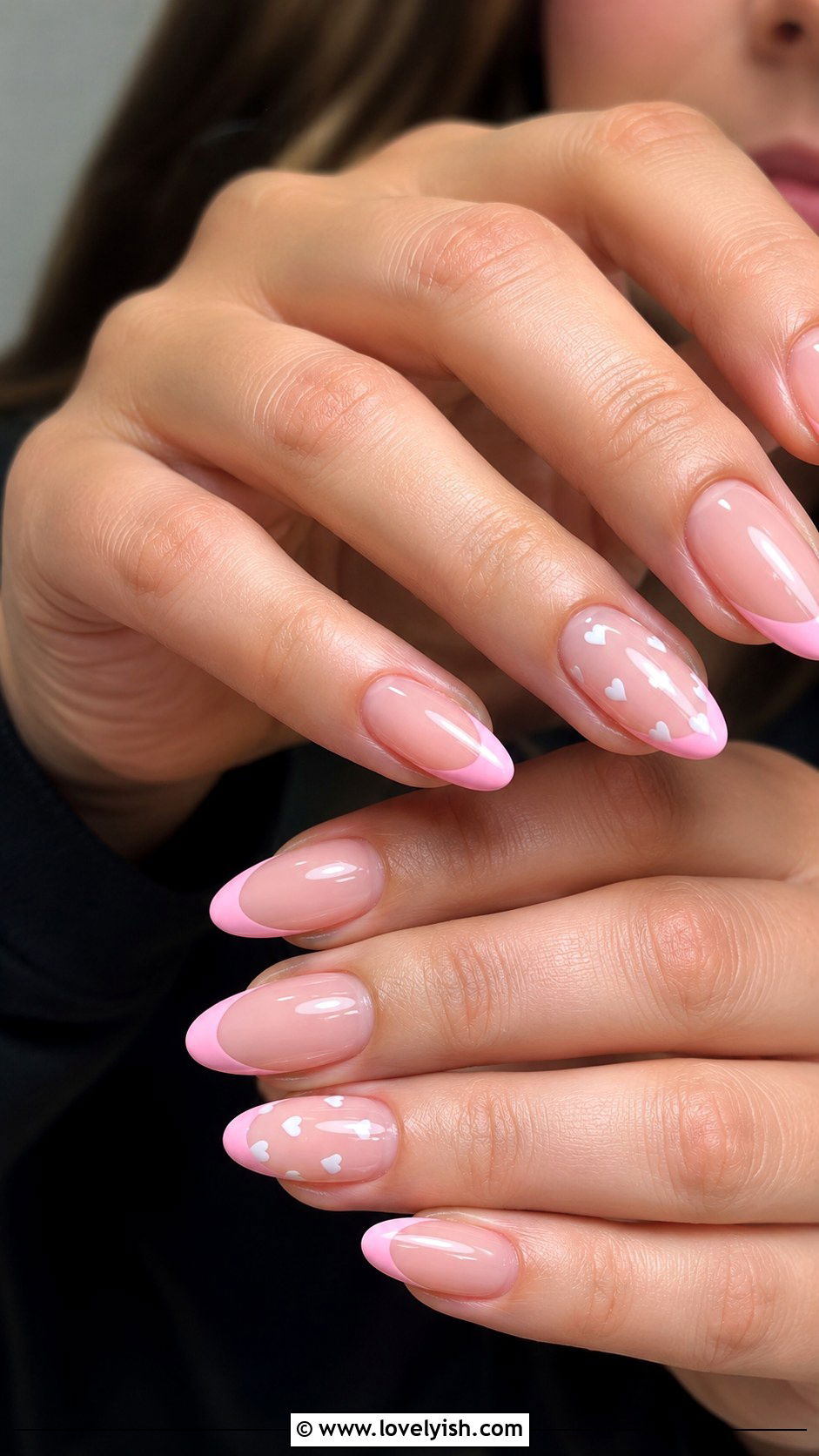 Pink French Tip Nails with Heart Accents - 50 pink french tip nails - 50 pink french tip nails