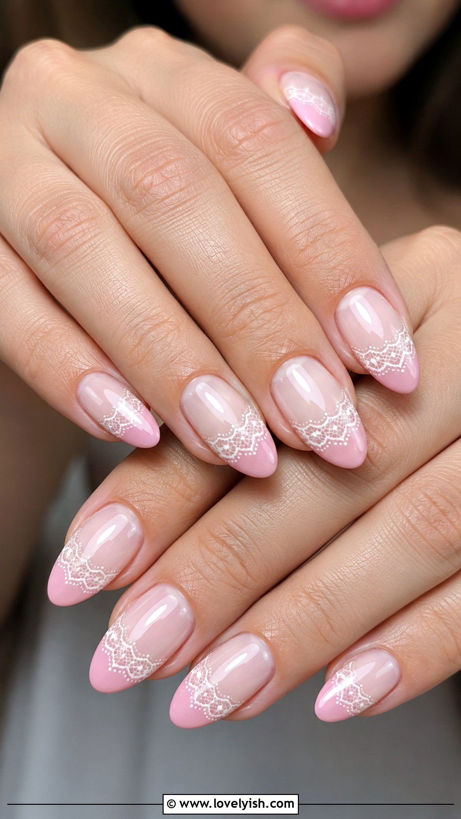 Pink French Tip Nails with Lace Detail - 50 pink french tip nails - 50 pink french tip nails