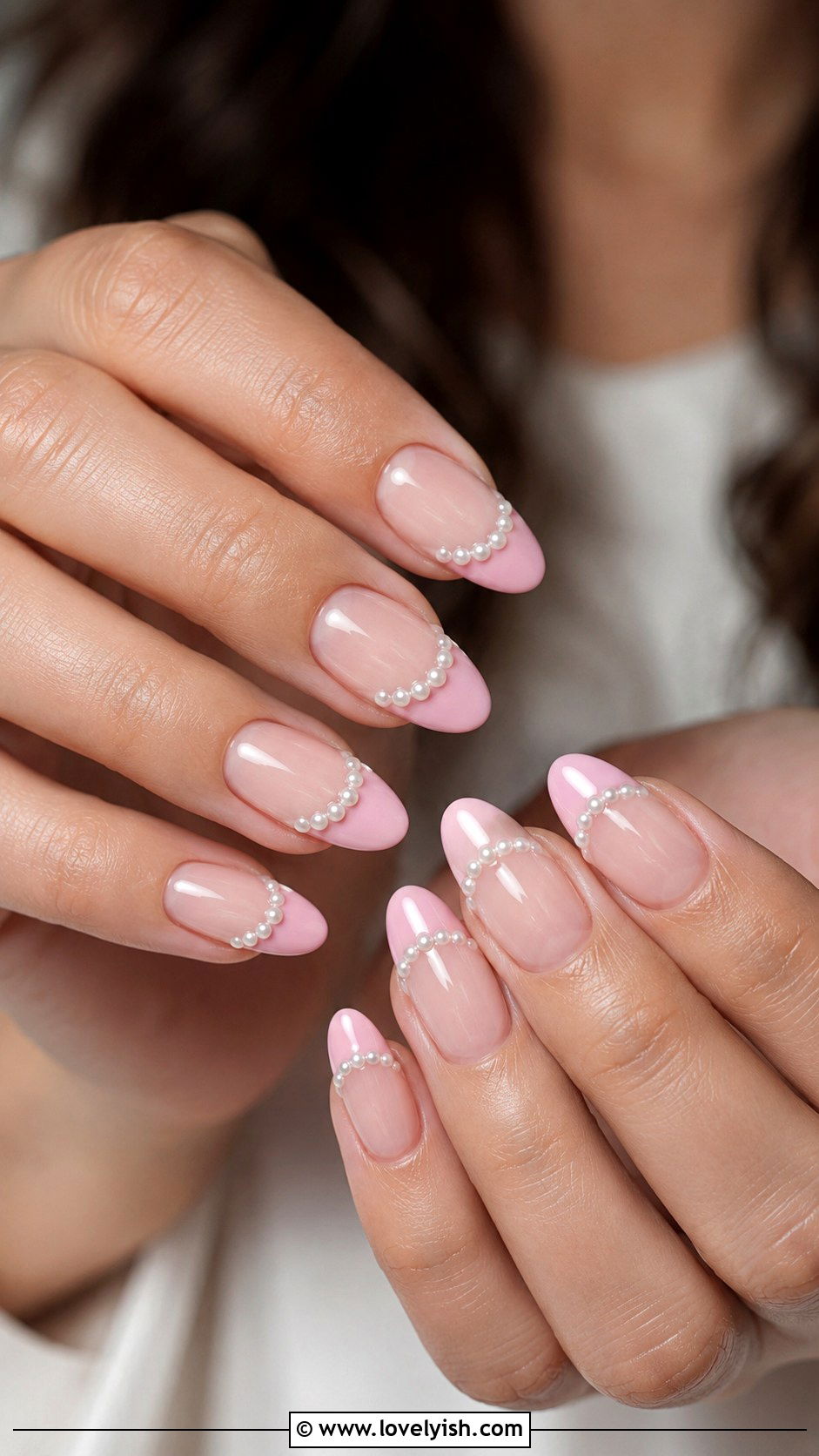 Pink French Tip Nails with Pearls - 50 pink french tip nails - 50 pink french tip nails