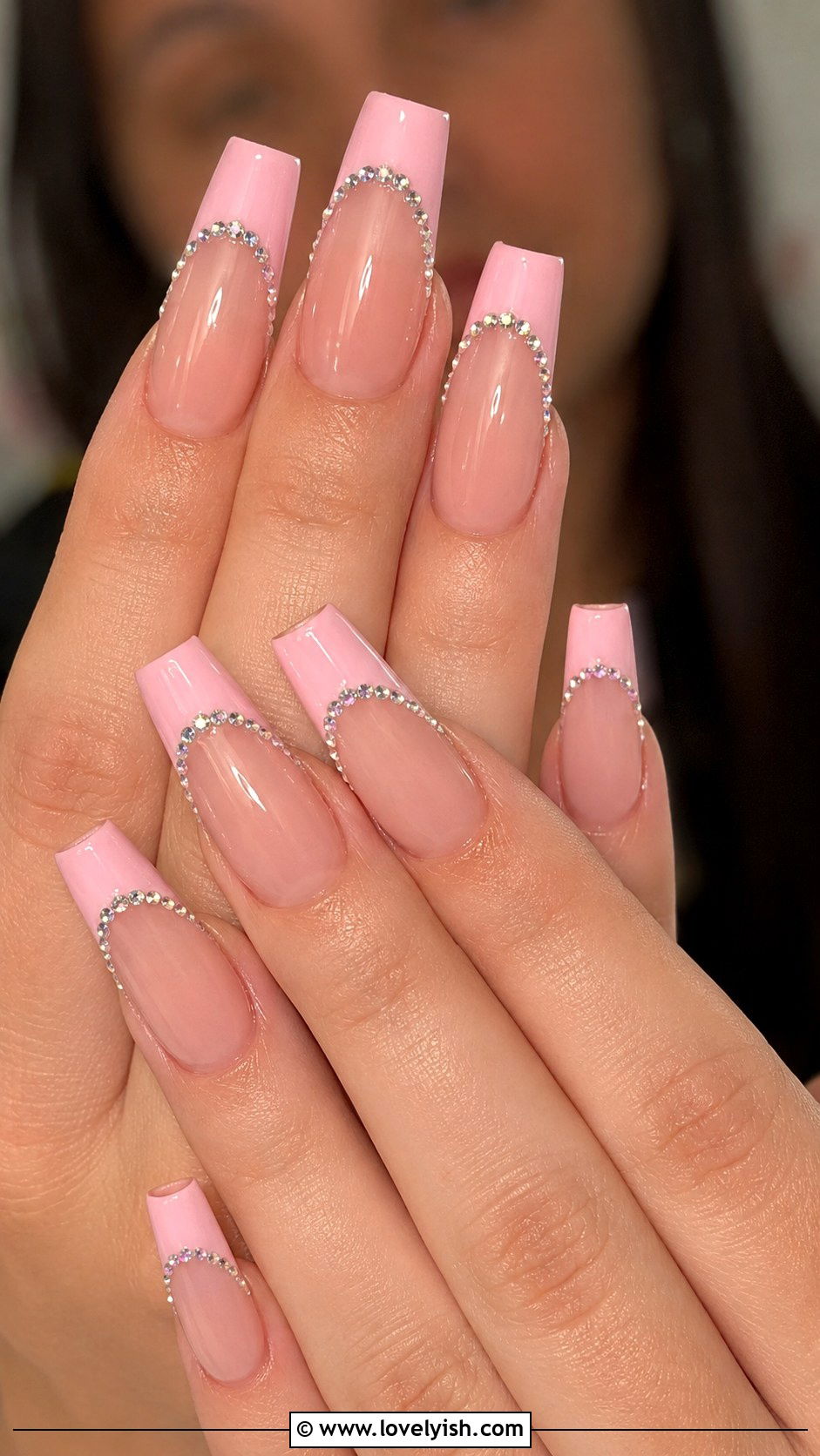 Pink French Tip Nails with Rhinestones - 50 pink french tip nails - 50 pink french tip nails
