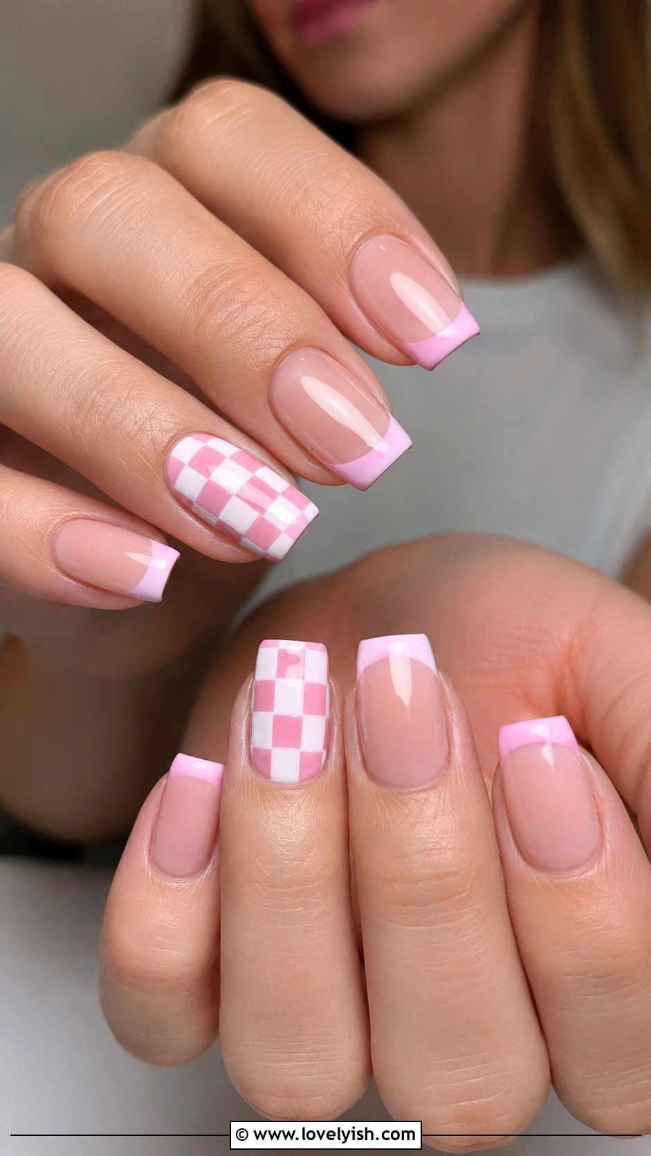 Pink French Tip Nails with Smiley Faces - 50 pink french tip nails - 50 pink french tip nails
