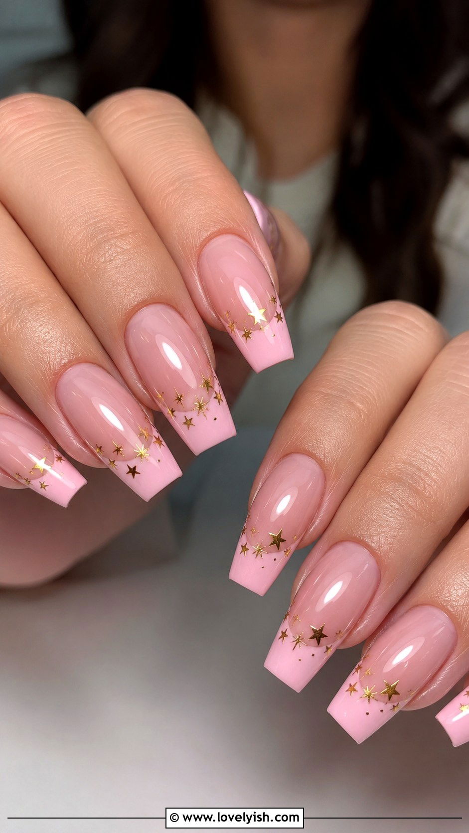 Pink French Tip Nails with Stars - 50 pink french tip nails - 50 pink french tip nails