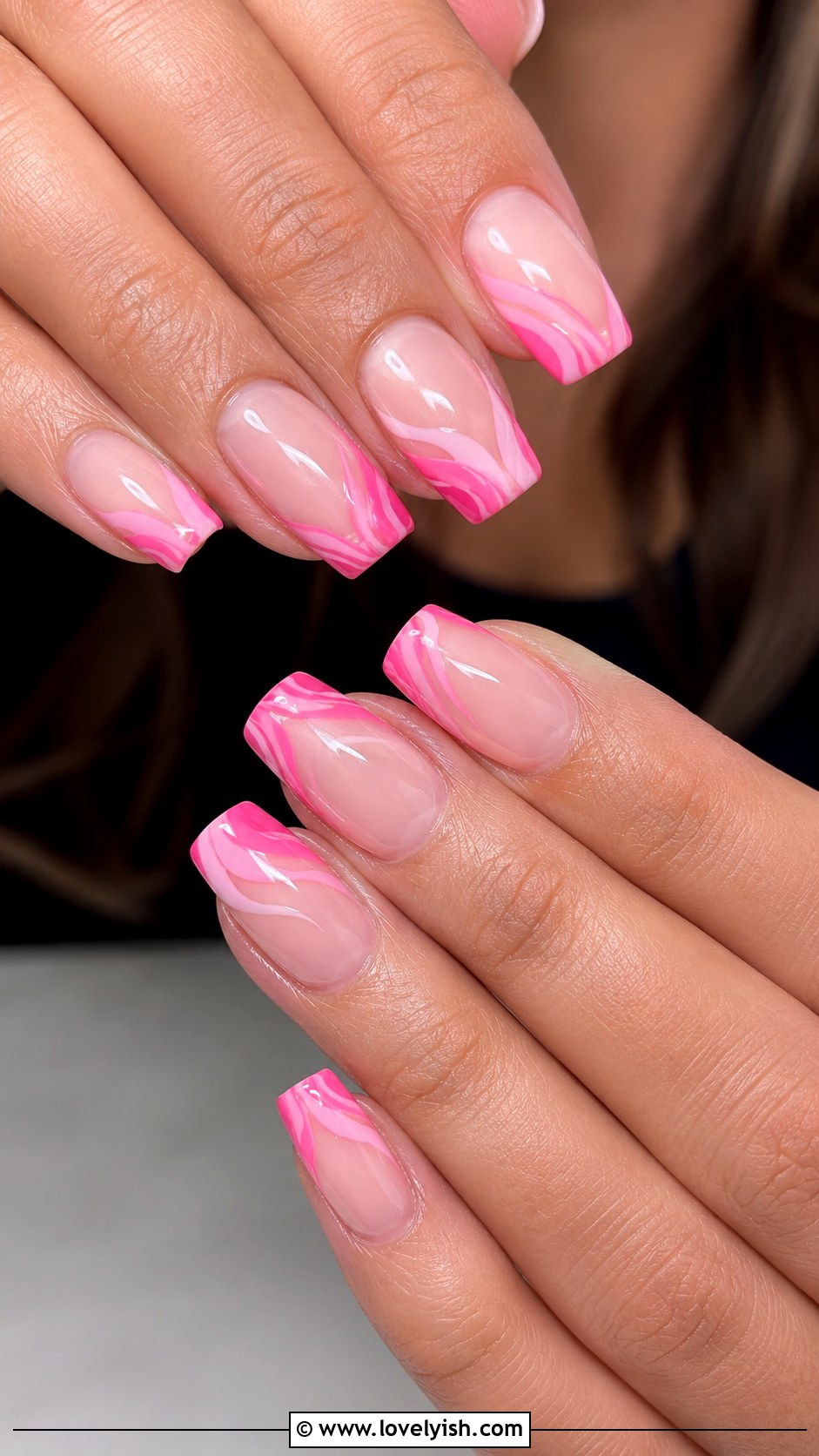 Pink French Tip Nails with Swirls - 50 pink french tip nails - 50 pink french tip nails