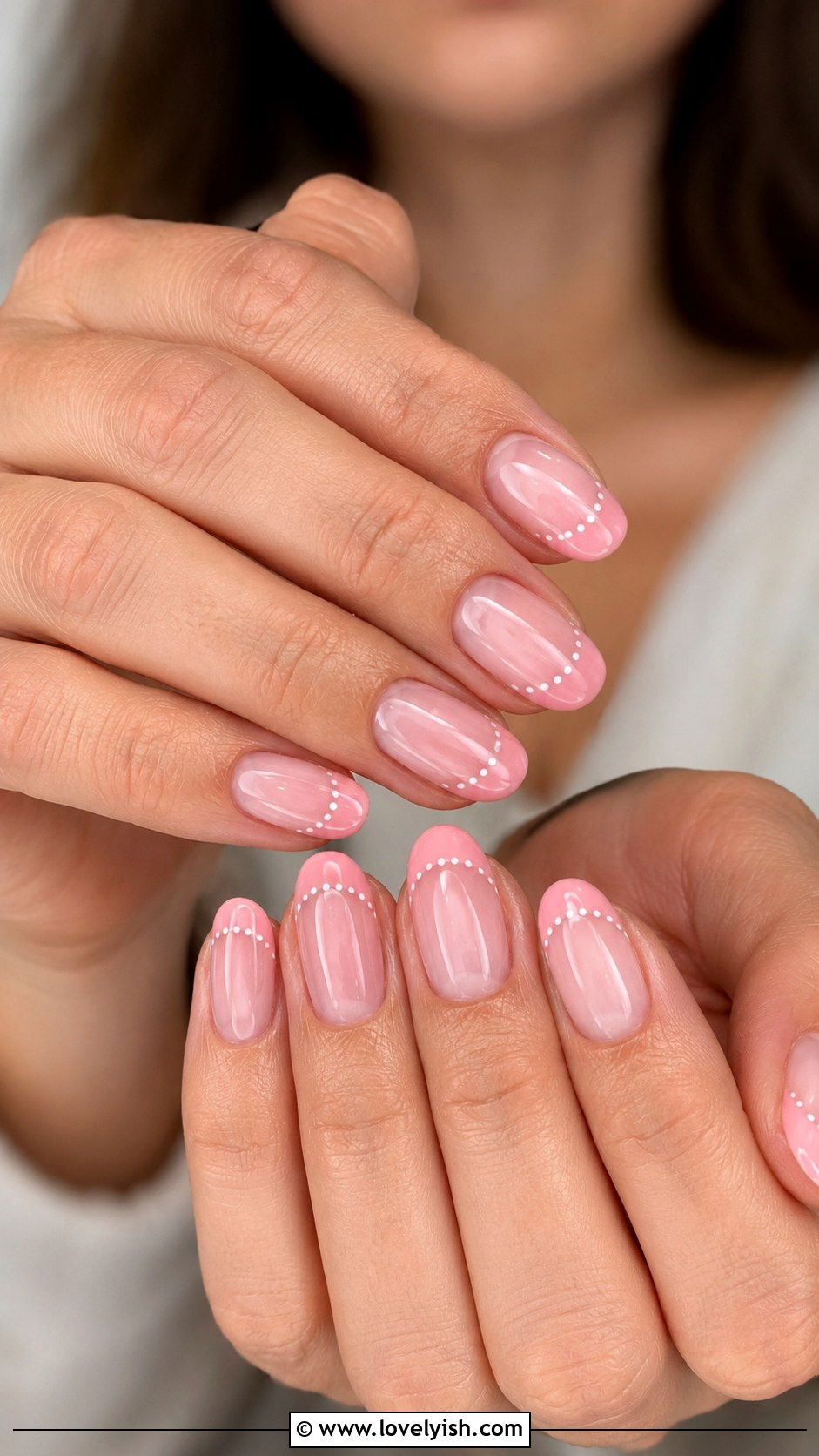 Pink French Tip Nails with Tiny White Dots - 50 pink french tip nails - 50 pink french tip nails