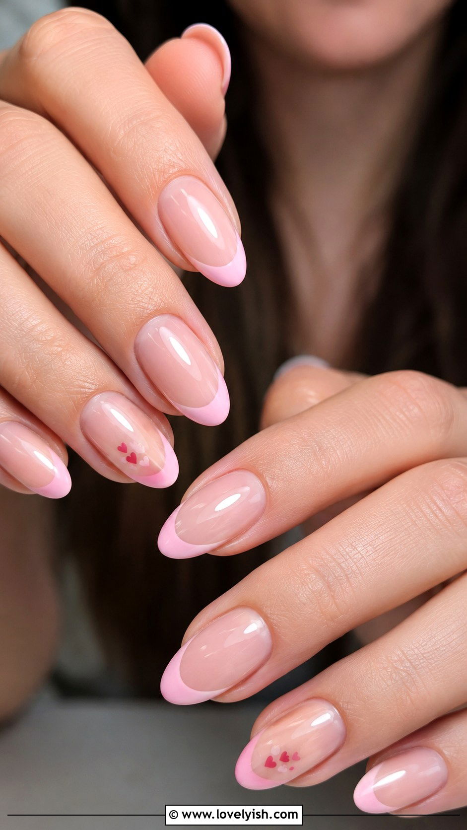 Pink French Tip With Hearts - 46 nail inspo - 46 nail inspo