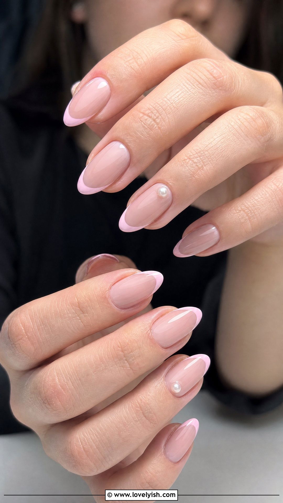 Pink French With Pearl Accent Engagement Nails - 50 engagement nails - 50 engagement nails