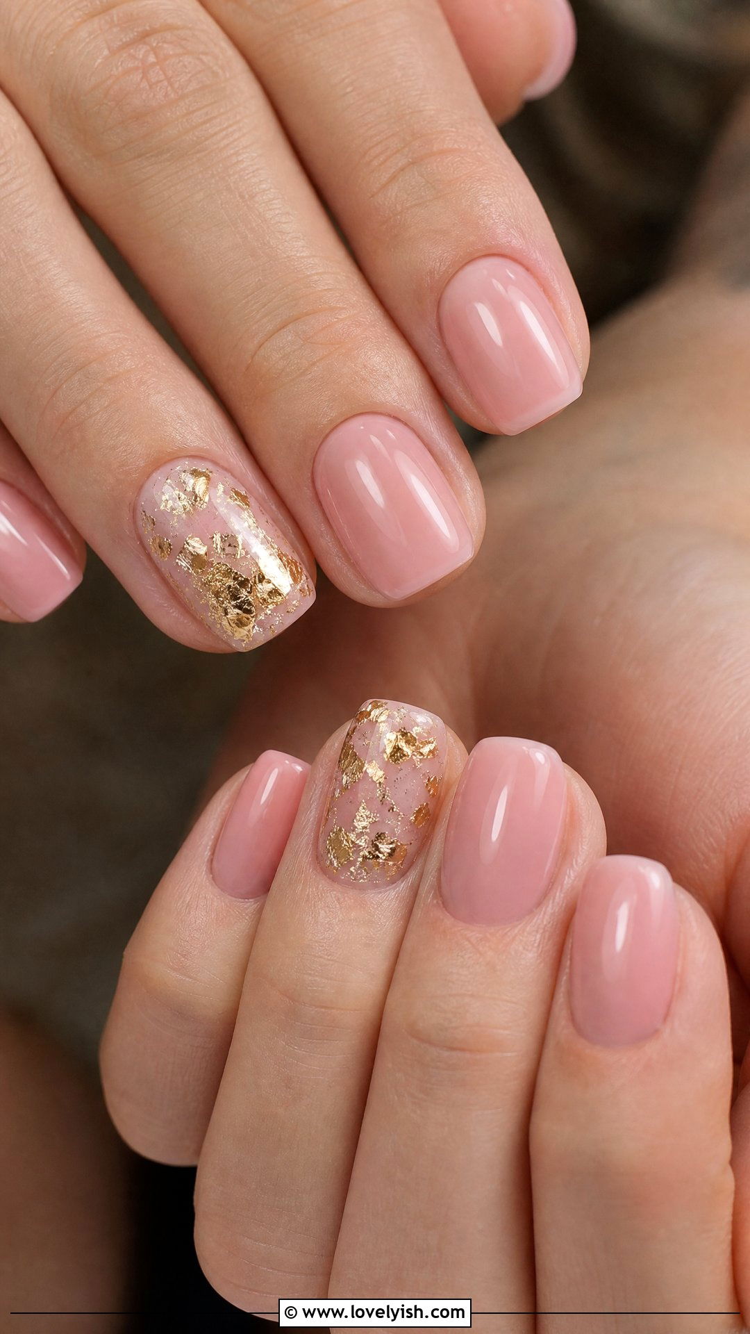 Pink Gel Nails with Gold Foil - 50 short pink nail designs - 50 short pink nail designs