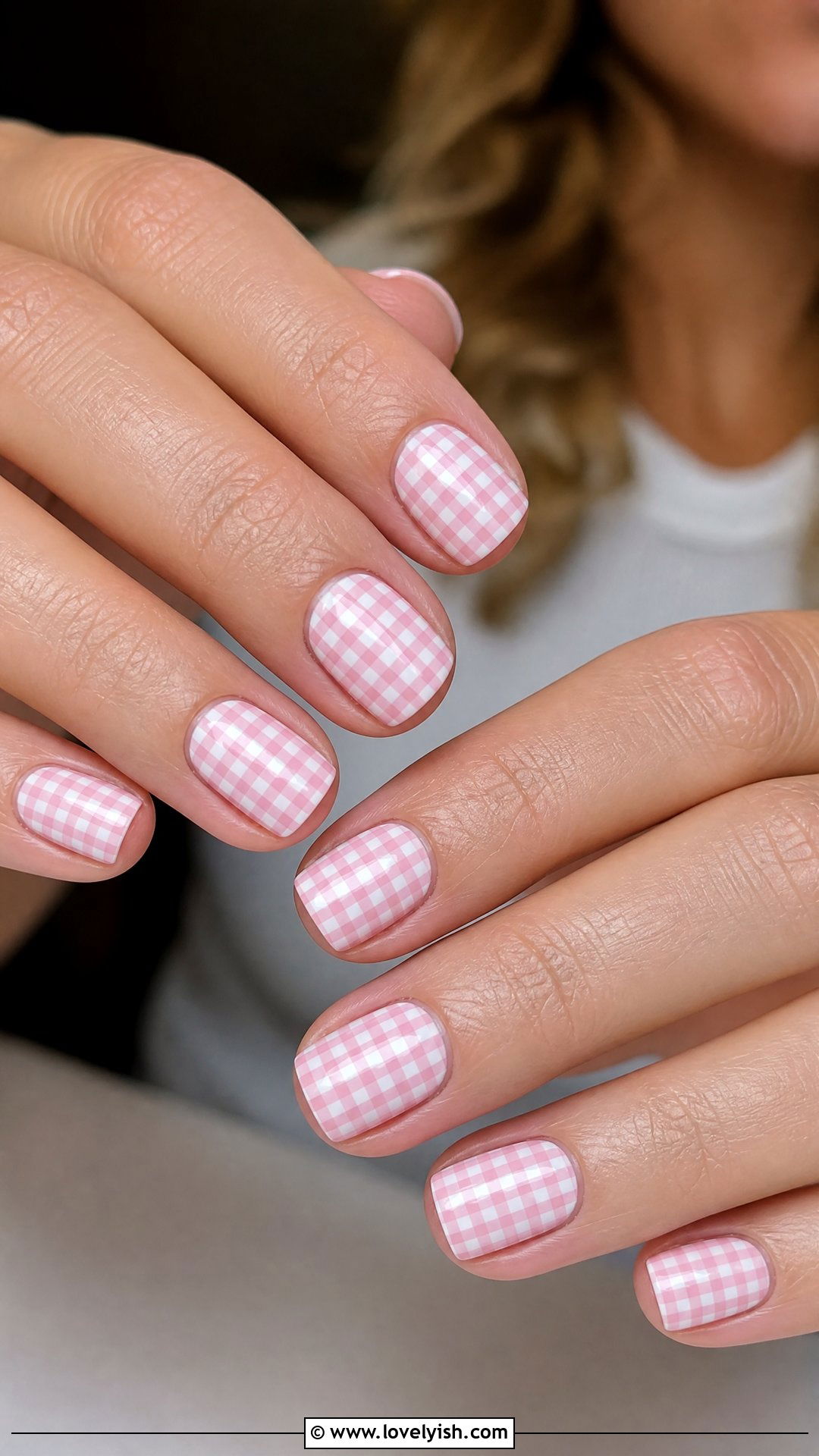 Pink Gingham Print Nails - 50 spring nails - 50 spring nails