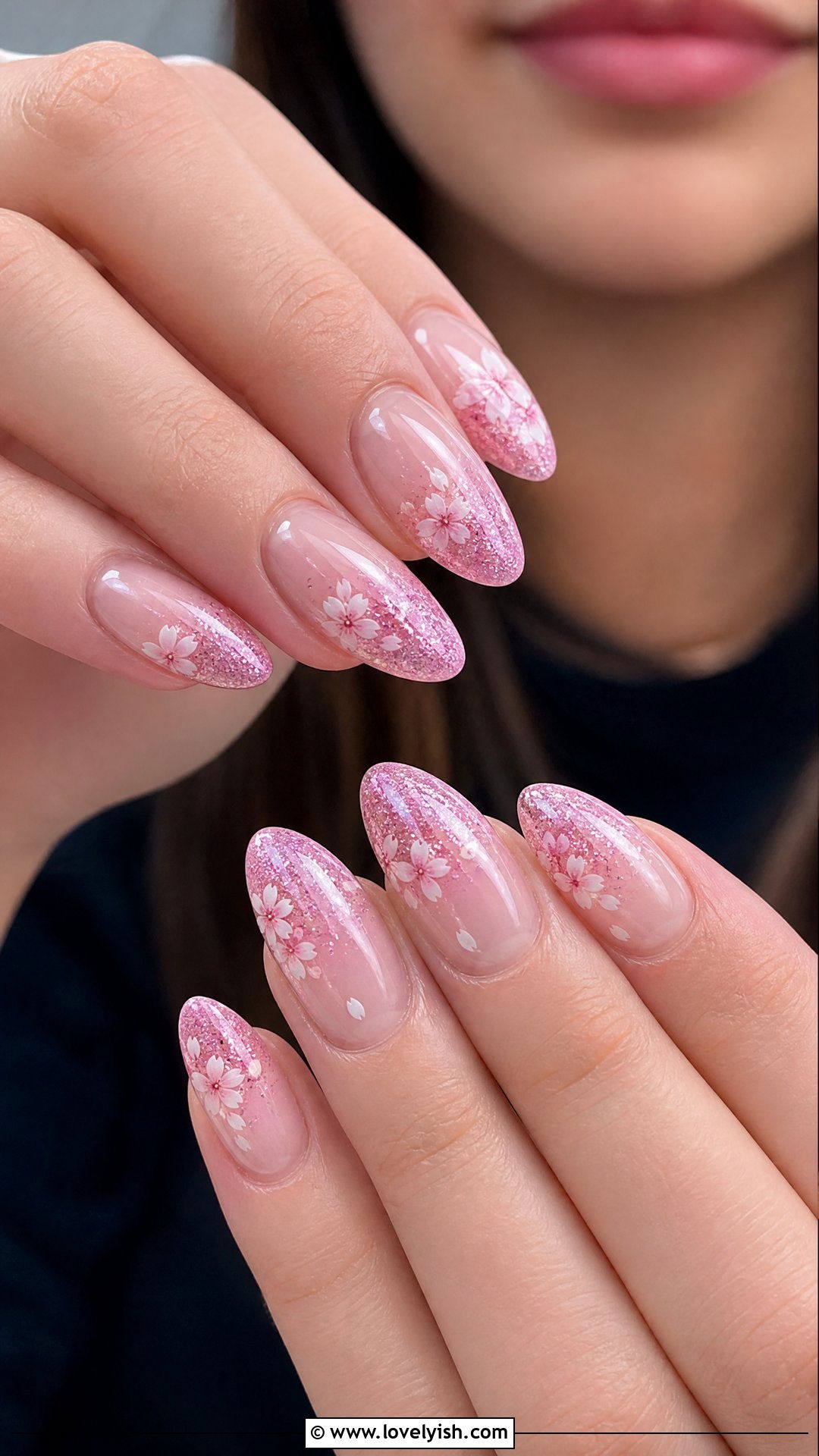 Pink Glitter Cherry Blossom Nails - 50 cherry blossom nails - 50 cherry blossom nails