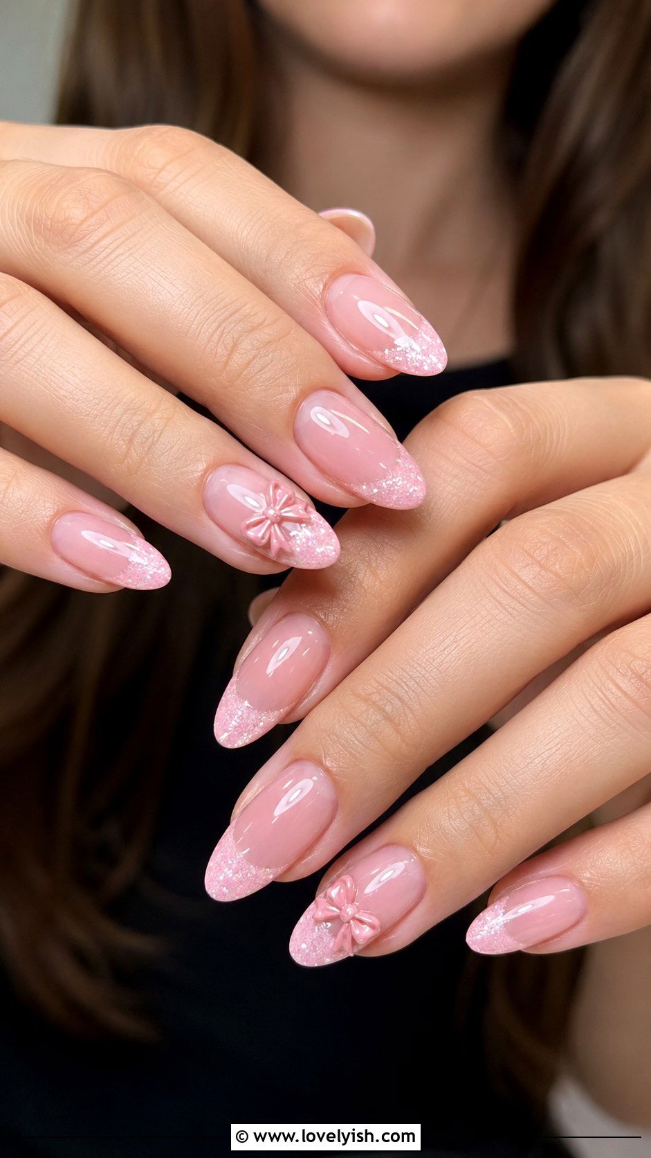 Pink Glitter French Tip Almond Nails - 50 almond french tip nails - 50 almond french tip nails