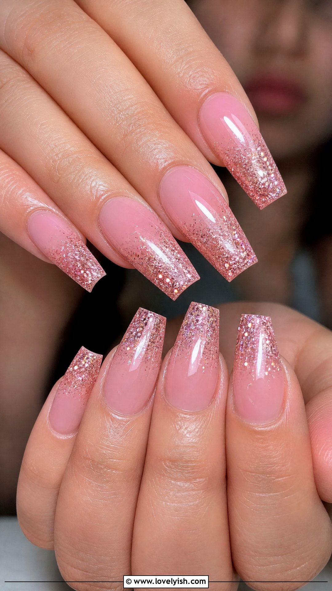 Pink Glitter Ombre Tip Nails - 50 easy spring nail designs - 50 easy spring nail designs